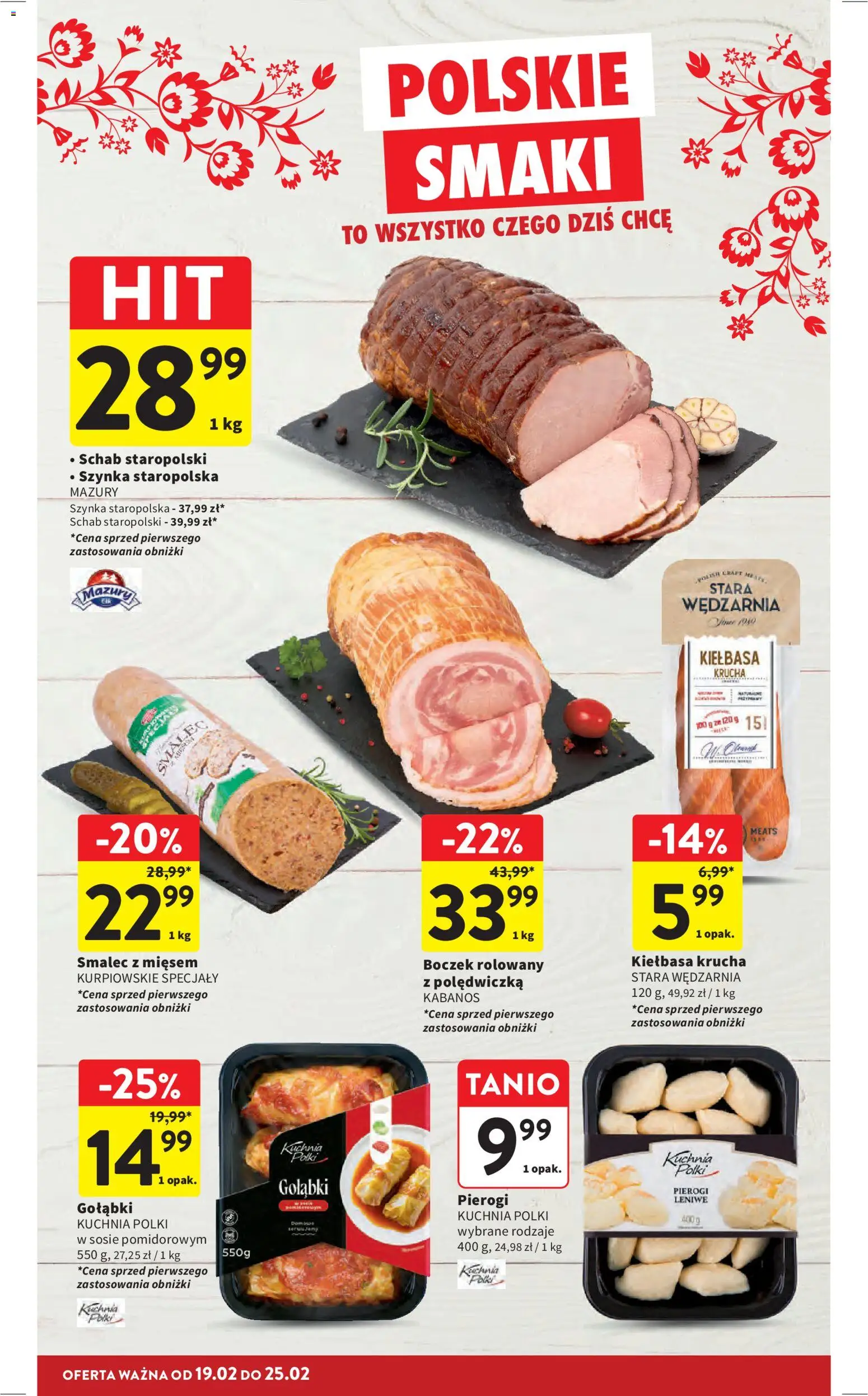 Intermarche Gazetka od 19.02.2026 | Strona: 24 | Produkty: Schab, Pierogi, Szynka, Boczek