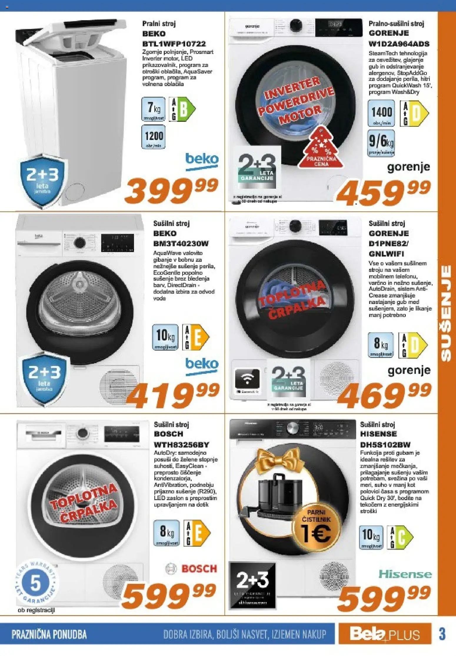 Novi Bela plus katalog ponudbe – veljaven od 15.12.2025 | Stran: 3 | Izdelki: Črpalka, Pralni stroj, Susilni stroj, Oblacila