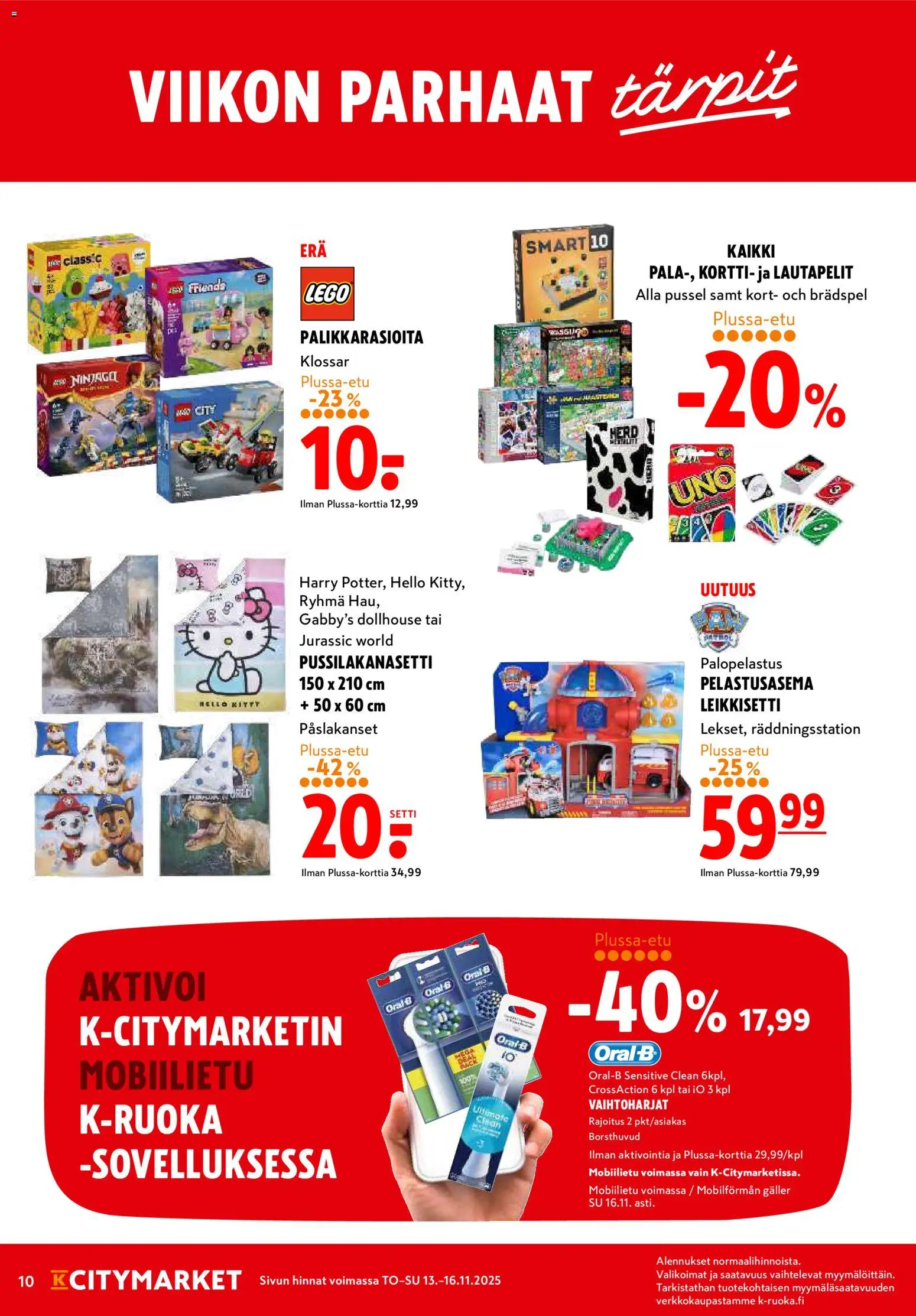 K-Citymarket tarjoukset – voimassa 13.11.2025 alkaen | Sivu: 10 | Tuotteet: Pussilakanasetti, Lautapelit