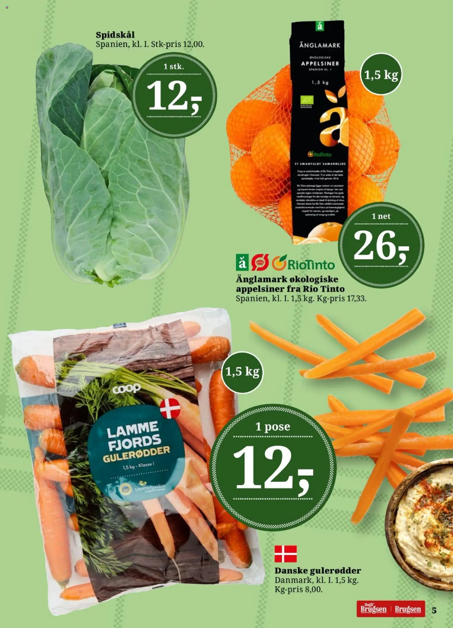 Dagli'Brugsen tilbudsavis – gyldig fra 16.01.2026 | Side: 5 | Produkter: Appelsiner, Gulerødder, Spidskål