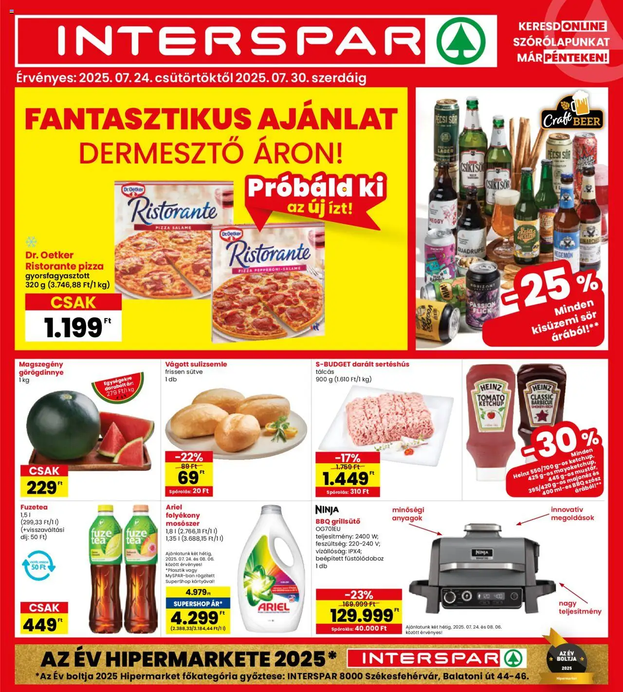 Interspar akciós ujság - amely érvényes a következő dátumtól: 24.07.2025 | Oldal: 1 | Termékek: Grillsütő, Görögdinnye, Kiseli krastavci, Mosószer