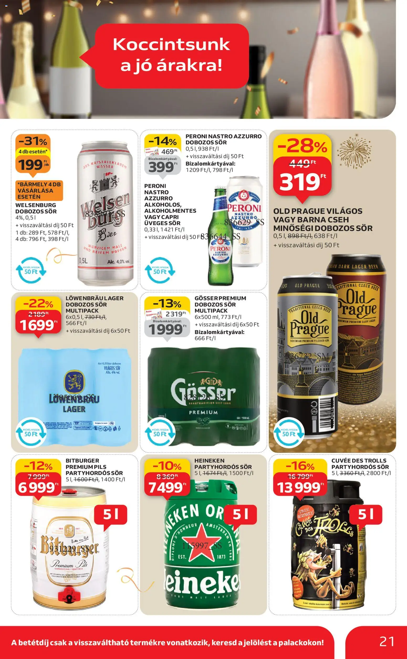 Auchan akciós ujság - amely érvényes a következő dátumtól: 27.12.2025 | Oldal: 21 | Termékek: Heineken, Gösser, Dobozos sör, Sör