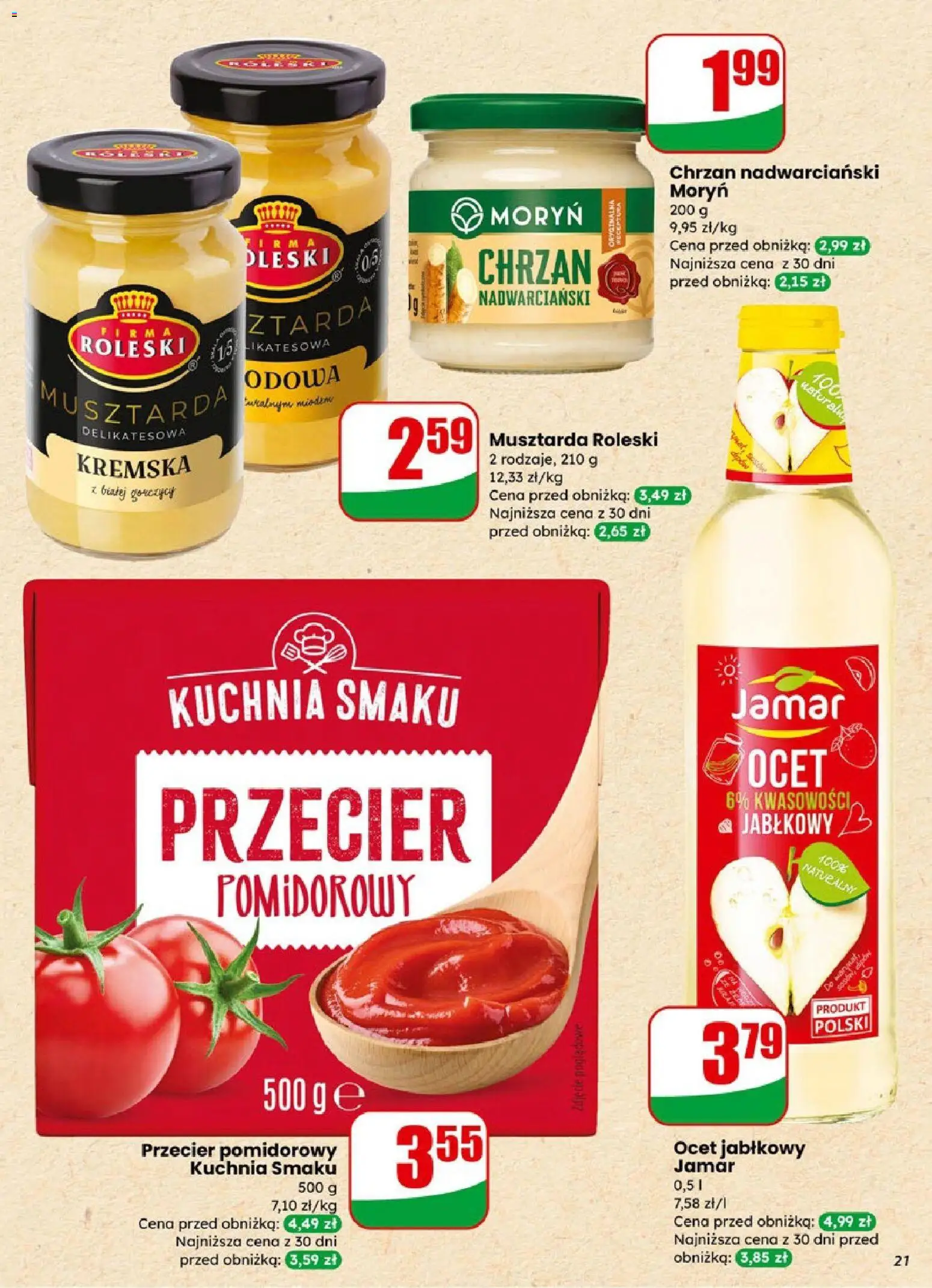 Dino Gazetka od 07.01.2026 | Strona: 21 | Produkty: Ocet, Ocet jabłkowy, Musztarda, Chrzan