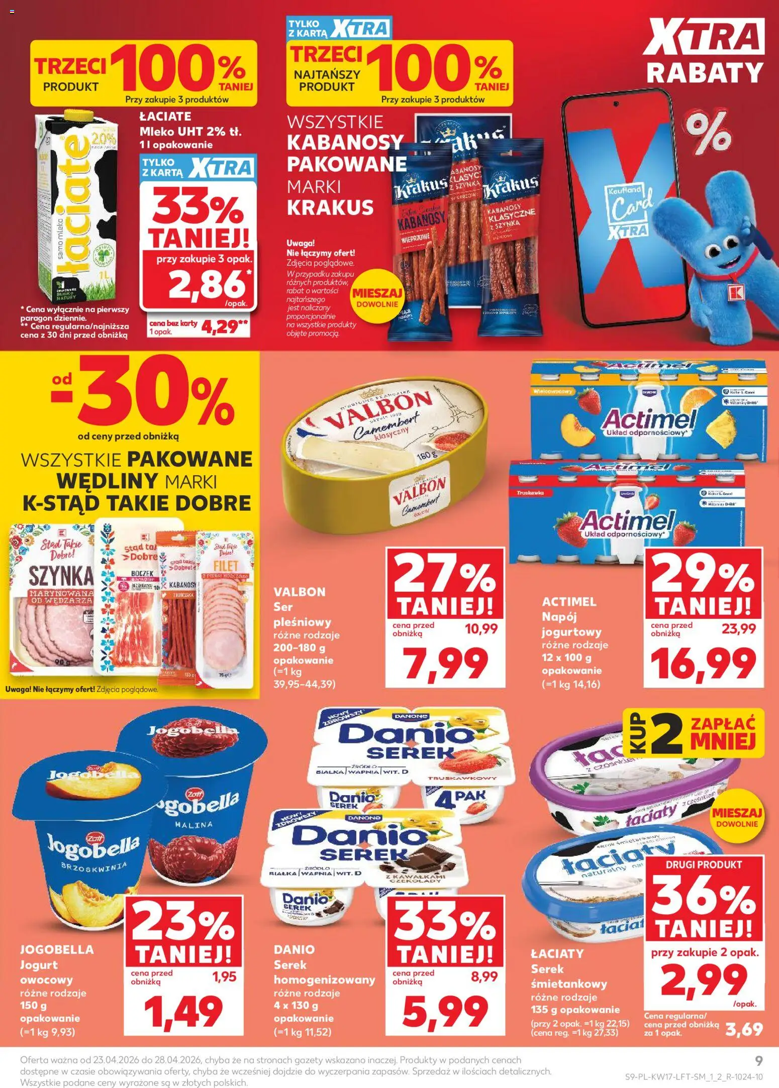 Kaufland Polsko leták od 23.04.2026 | Strana: 9 | Produkty: Mléko, Actimel, Filet, Camembert