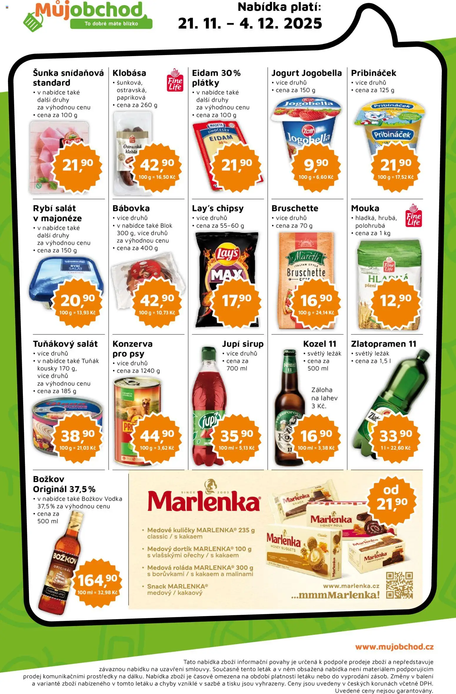 Můj obchod leták od 21.11.2025 | Strana: 2 | Produkty: Vodka, Bábovka, Jogurt Jogobella, Kozel 11