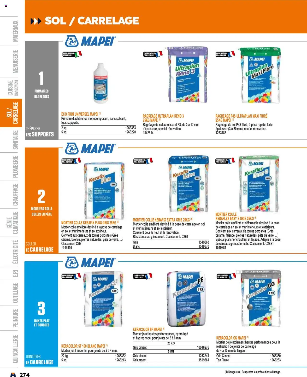  | Page: 274 | Produits: Mortier, Prise, Colle
