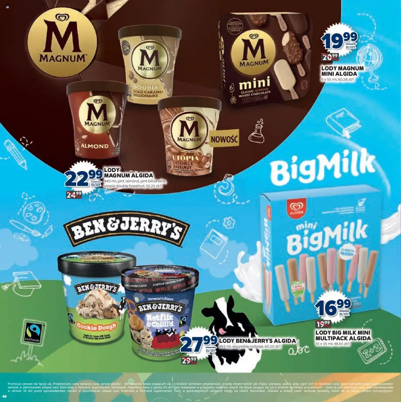 Stokrotka Gazetka - Witaj Szkoło od 13.08.2025 | Strona: 44 | Produkty: Stokrotka, Big Milk, Lody Magnum, Lody
