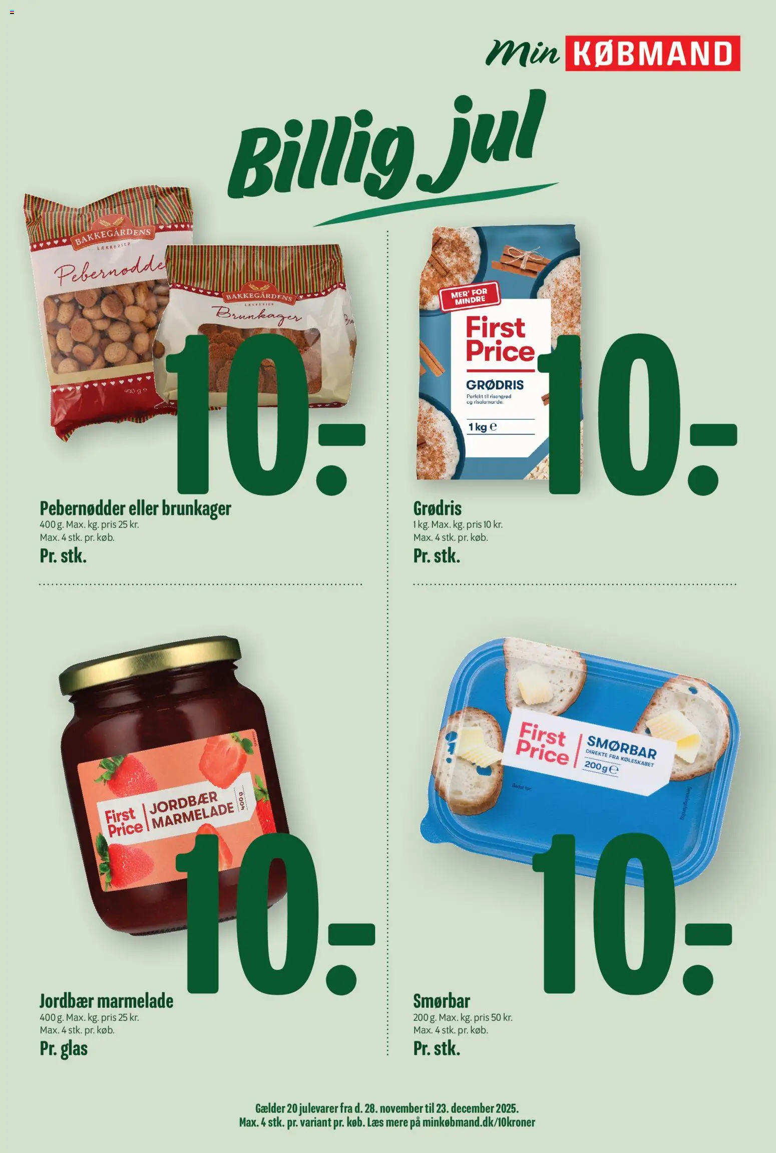 Min Købmand tilbudsavis – gyldig fra 12.12.2025 | Side: 4 | Produkter: Brunkager, Jordbær, Marmelade, Pebernødder