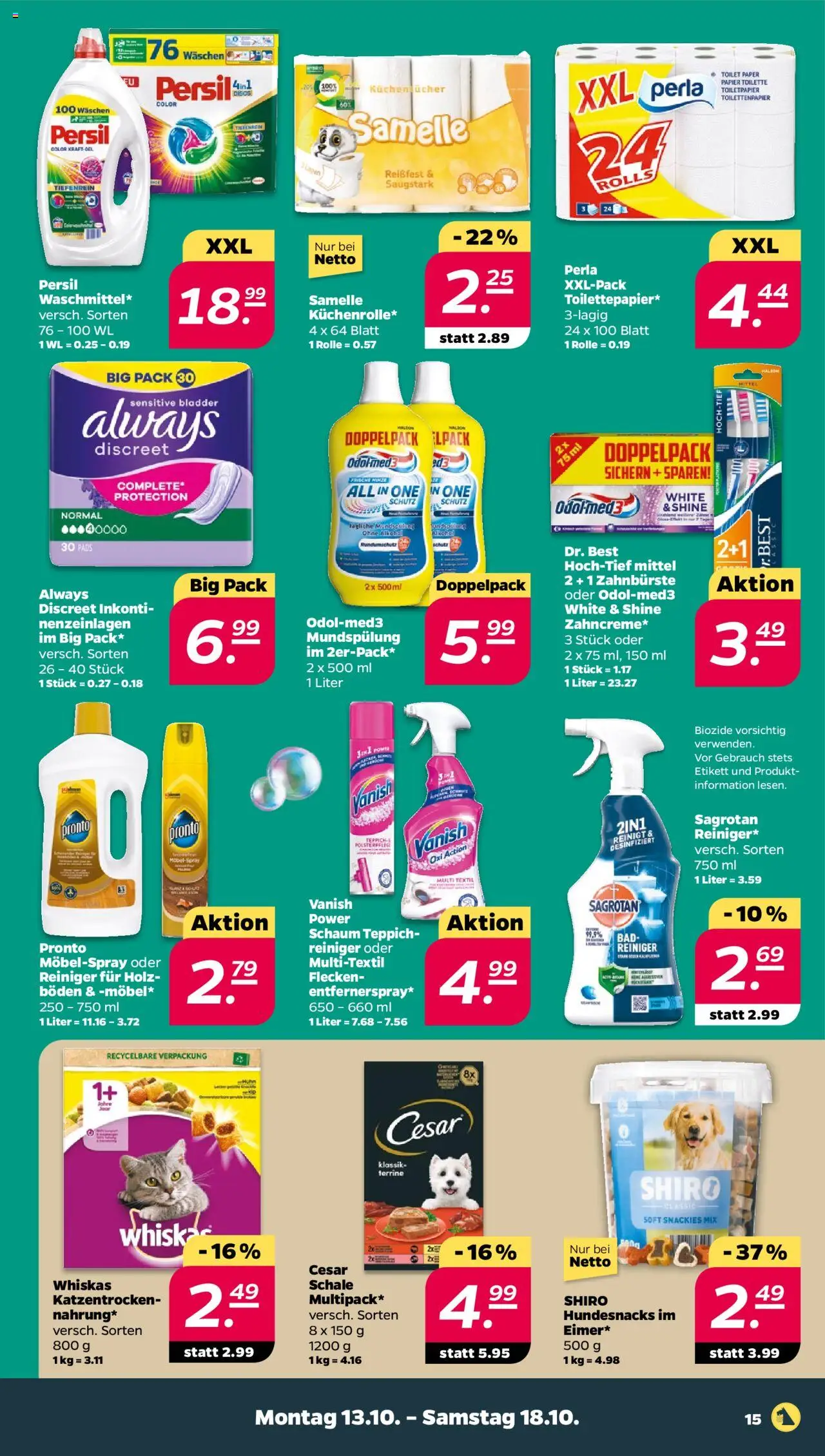 Netto Prospekt 	 – gültig ab 13.10.2025 | Seite: 15 | Produkte: Teppich, Zahnbürste, Persil, Toilettenpapier