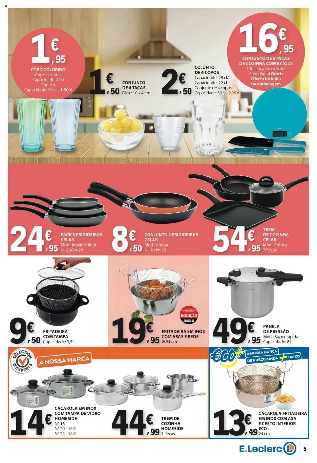 E.Leclerc - Folheto Não Alimentar │ válido de 14.08.2025 | Página: 5 | Produtos: Copos, Taças, Caneca, Panela