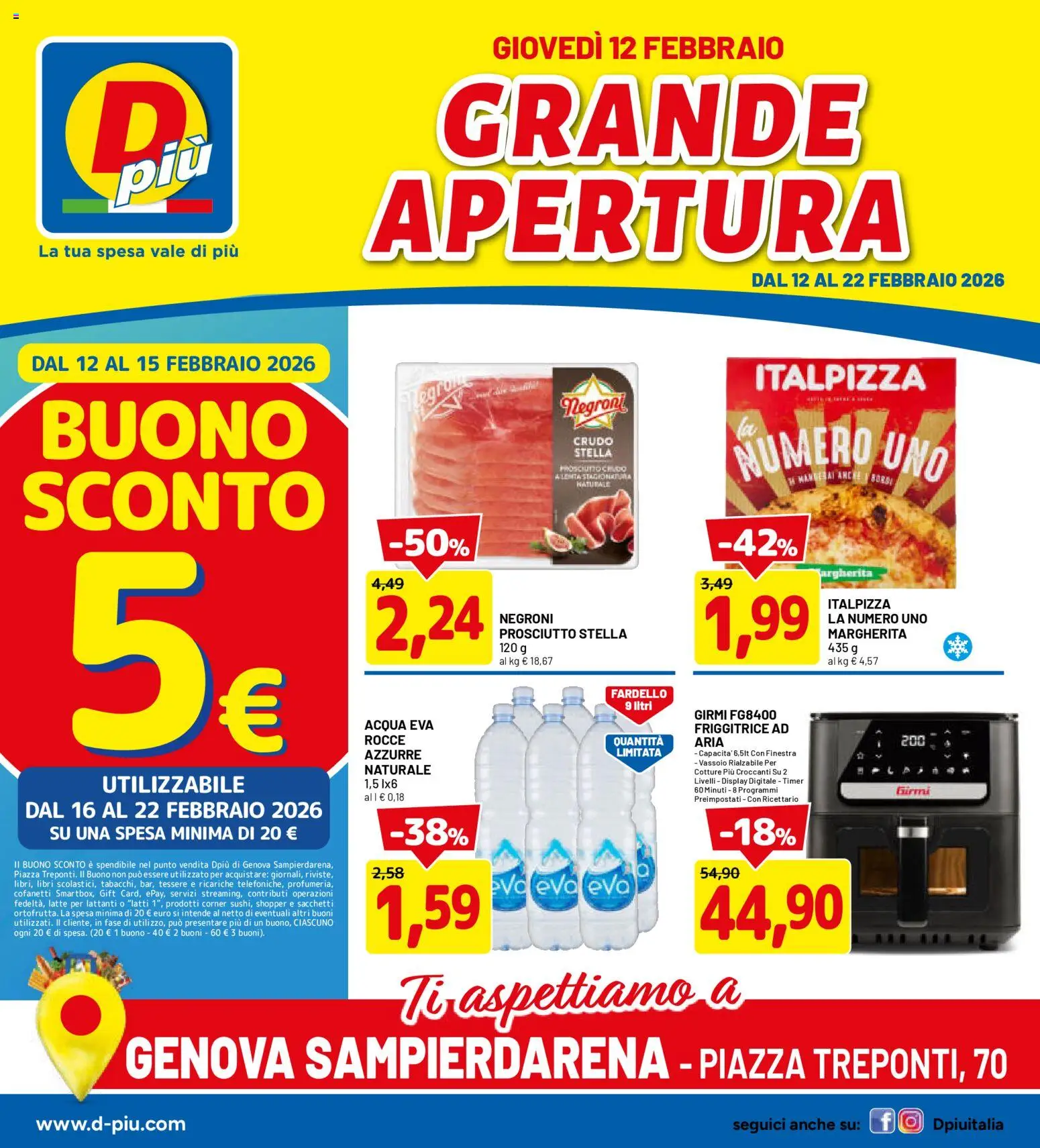 Volantino D Più del 12.02.2026 | Pagina: 1 | Prodotti: Latte, Prosciutto, Vassoio, Friggitrice
