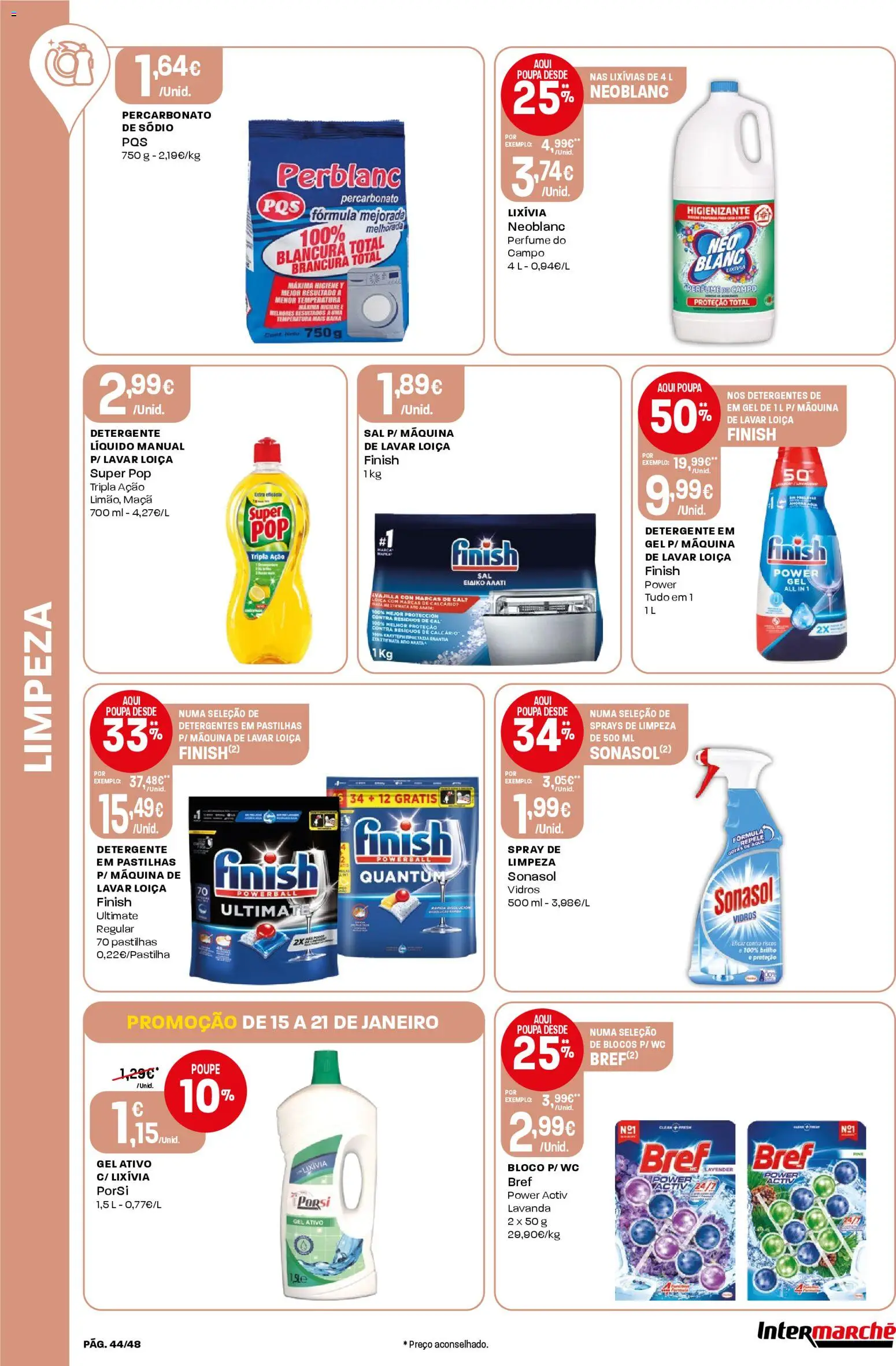 Intermarché folheto │ válido de 15.01.2026 | Página: 44 | Produtos: Máquina de lavar, Detergente, Sal, Maça