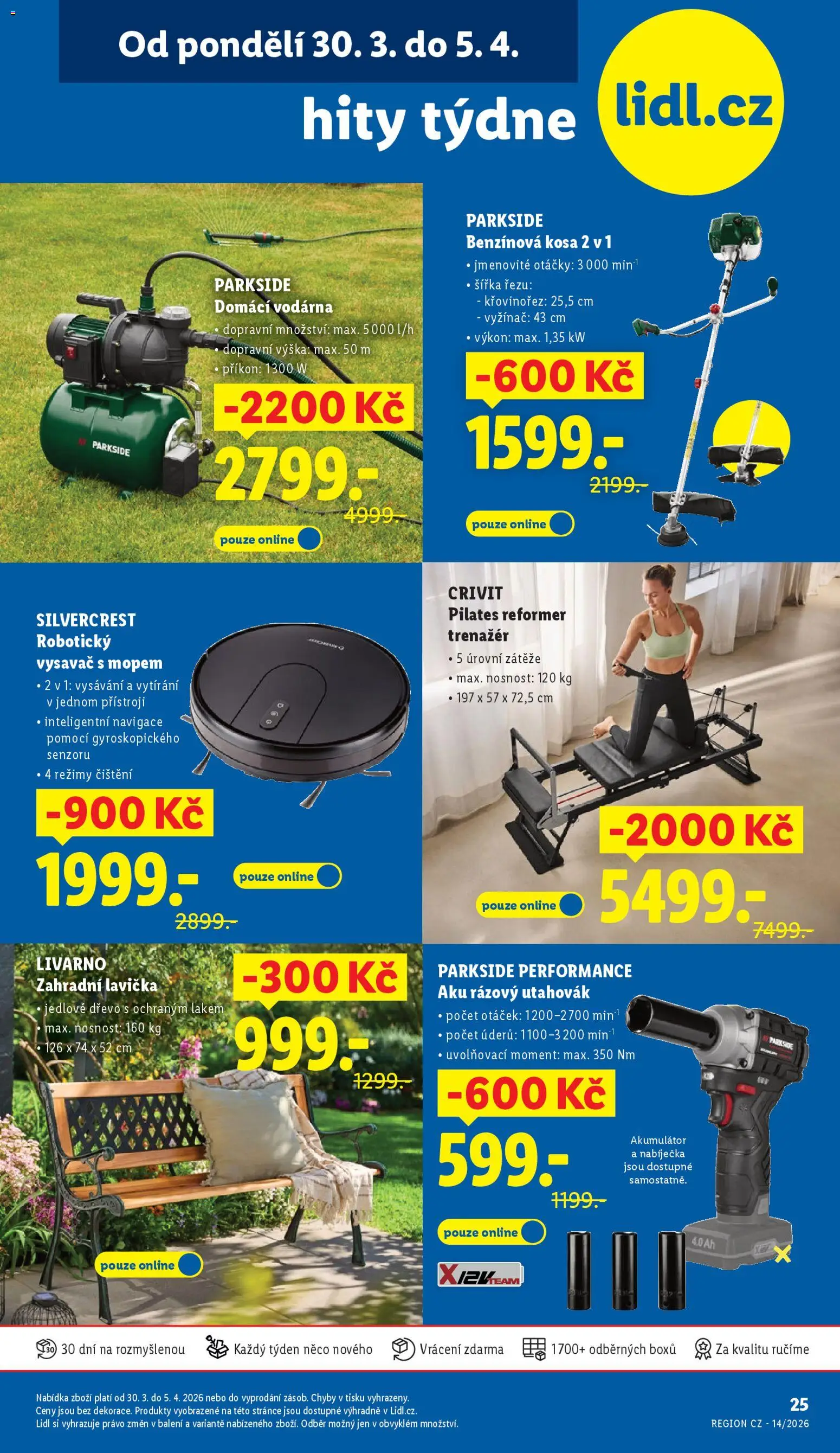 Lidl leták - Hity týdne od 30.03.2026 | Strana: 1 | Produkty: Parkside, Navigace, Aku rázový utahovák, Robotický vysavač
