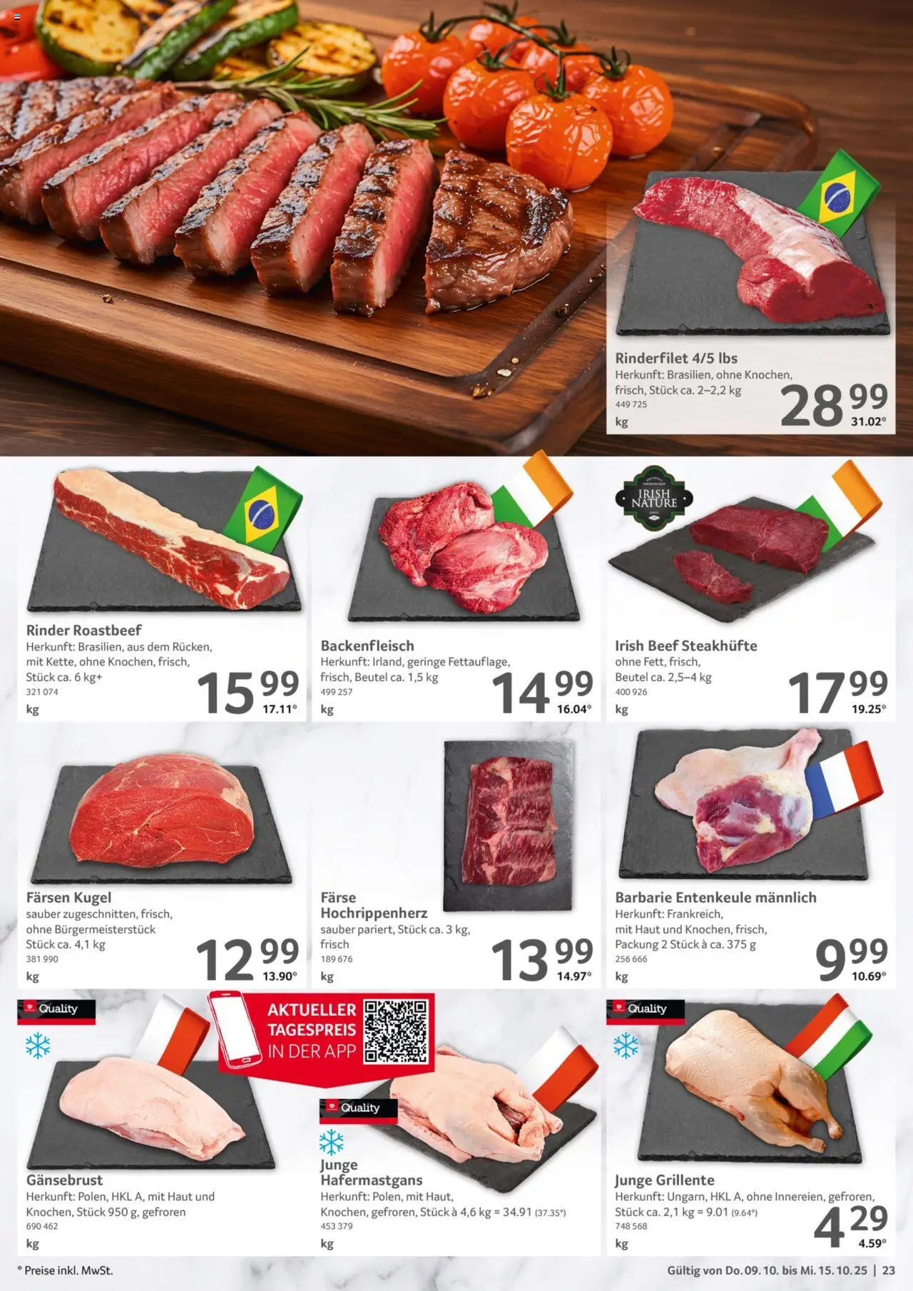 Selgros Prospekt 	 – gültig ab 09.10.2025 | Seite: 23 | Produkte: Rinderfilet, Roastbeef