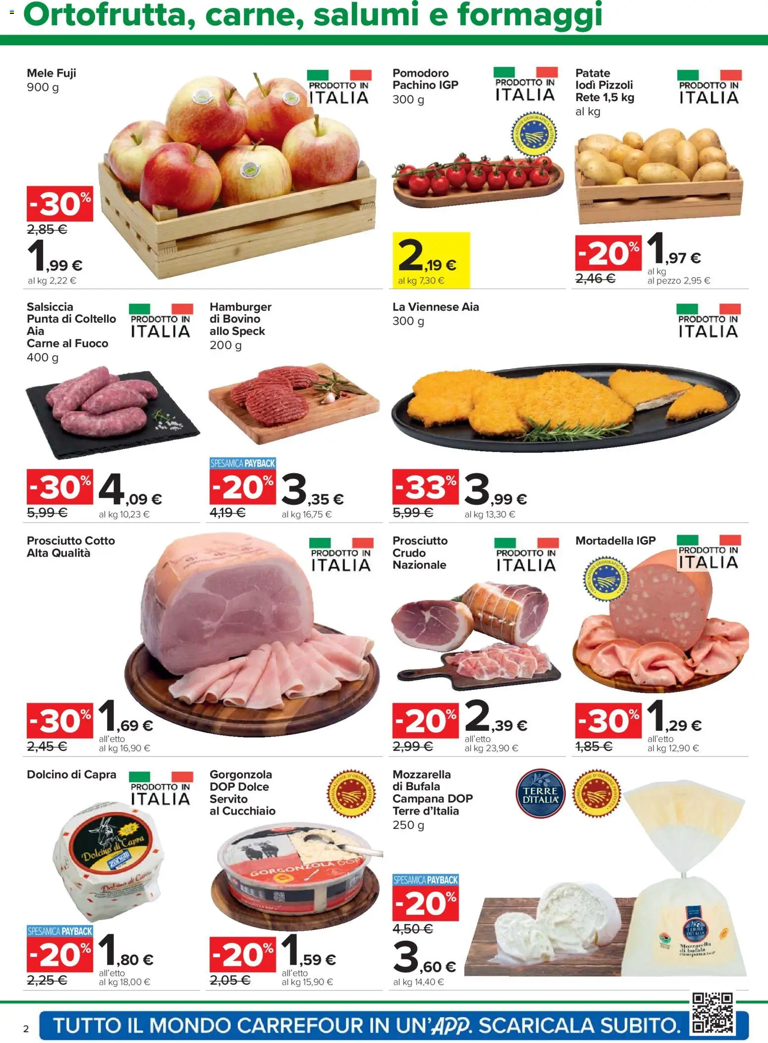 Volantino Carrefour del 08.04.2026 | Pagina: 2 | Prodotti: Prosciutto Cotto, Patate, Salsiccia, Hamburger