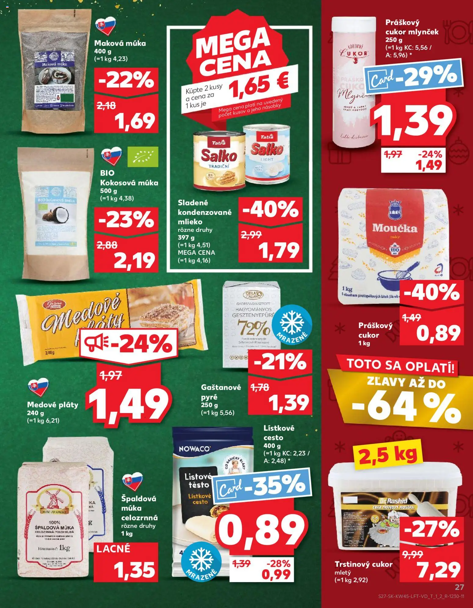 Nové Kaufland akcie – leták je platný od 06.11.2025 | Strana: 27 | Produkty: Kokosová múka, Špaldová múka, Cukor, Mlynček