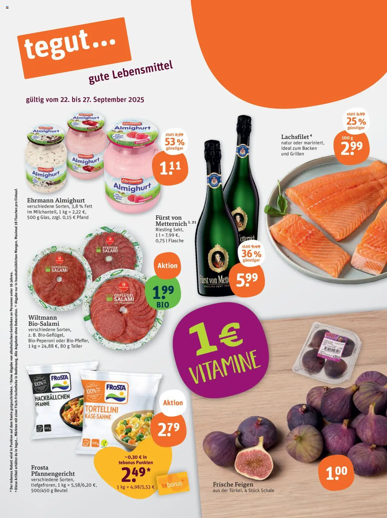 Tegut Prospekt 	 – gültig ab 25.09.2025 | Seite: 3 | Produkte: Furst von metternich, Ehrmann almighurt, Frosta, Salami