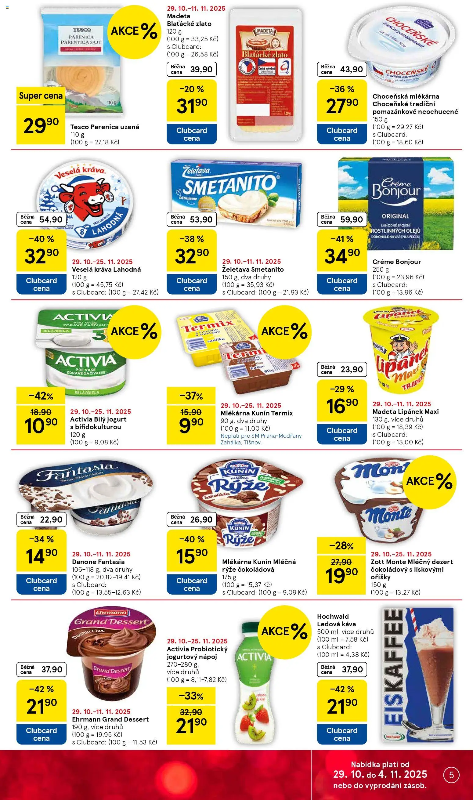 Tesco leták - Supermarket od 29.10.2025 | Strana: 5 | Produkty: Sýr, Káva, Termix, Jogurtový nápoj