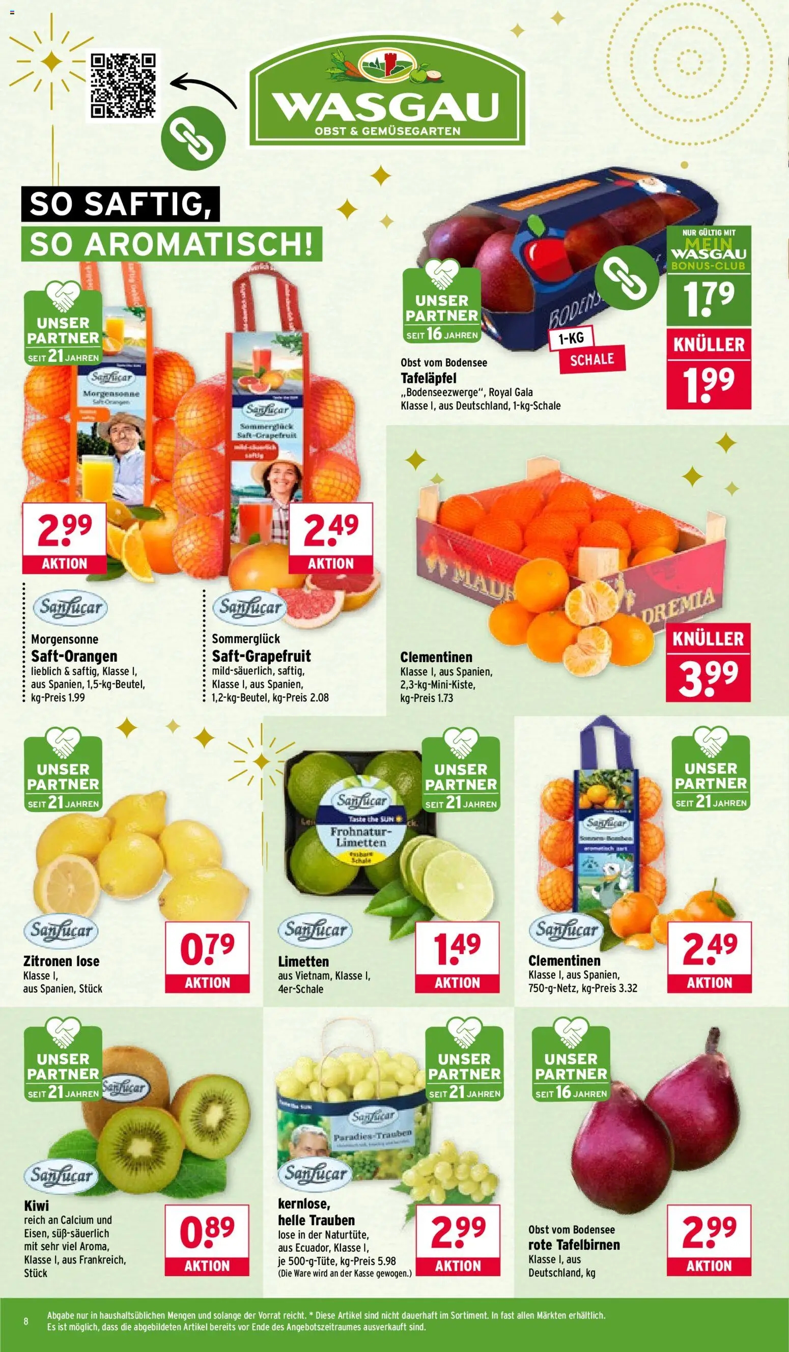Wasgau Prospekt 	 – gültig ab 29.12.2025 | Seite: 8 | Produkte: Limetten, Trauben, Obst, Zitronen