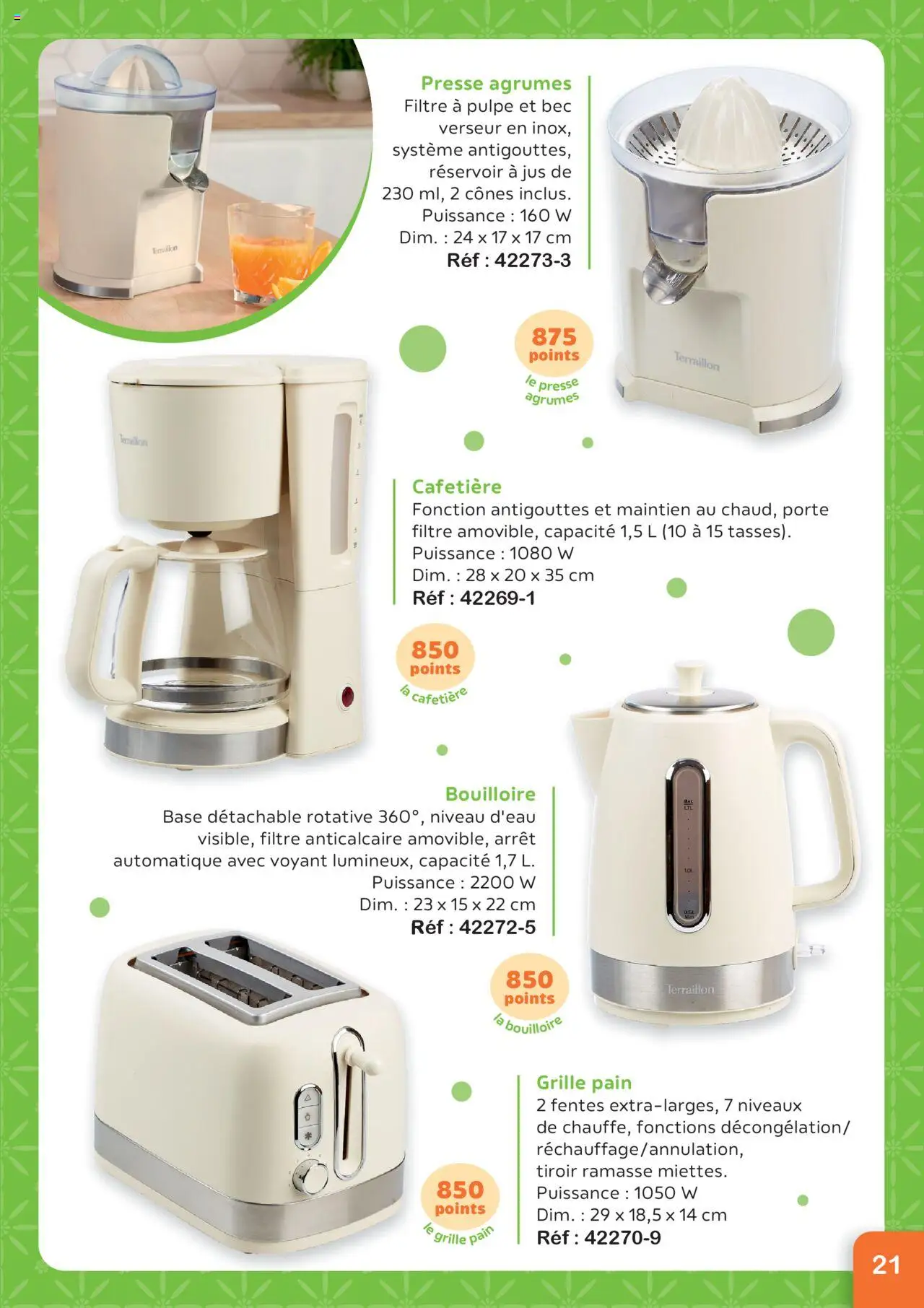 {H1} | Page: 21 | Produits: Filtre, Cafetière, Bouilloire, Cônes
