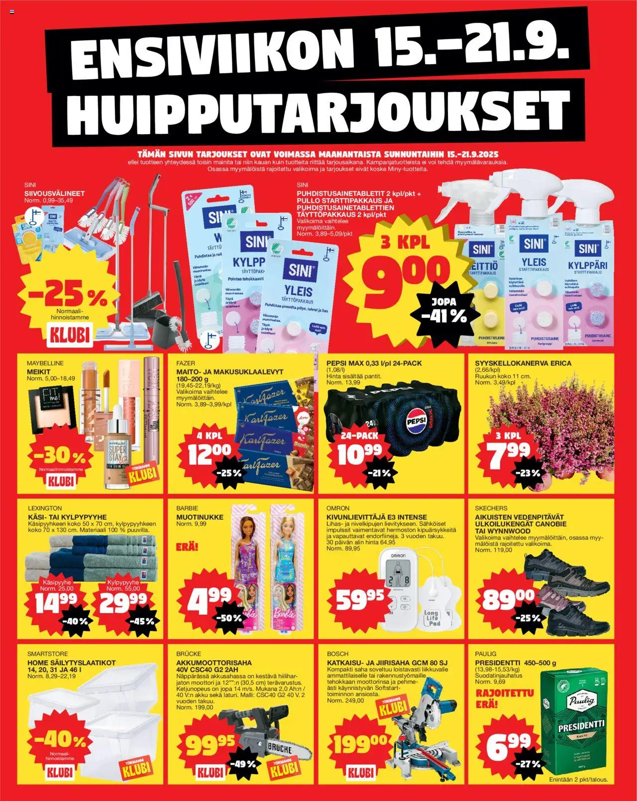 Tokmanni - Ensi viikon huipputarjoukset – voimassa 15.09.2025 alkaen | Sivu: 1 | Tuotteet: Säilytyslaatikot, Akku, Pepsi, Puhdistusaine