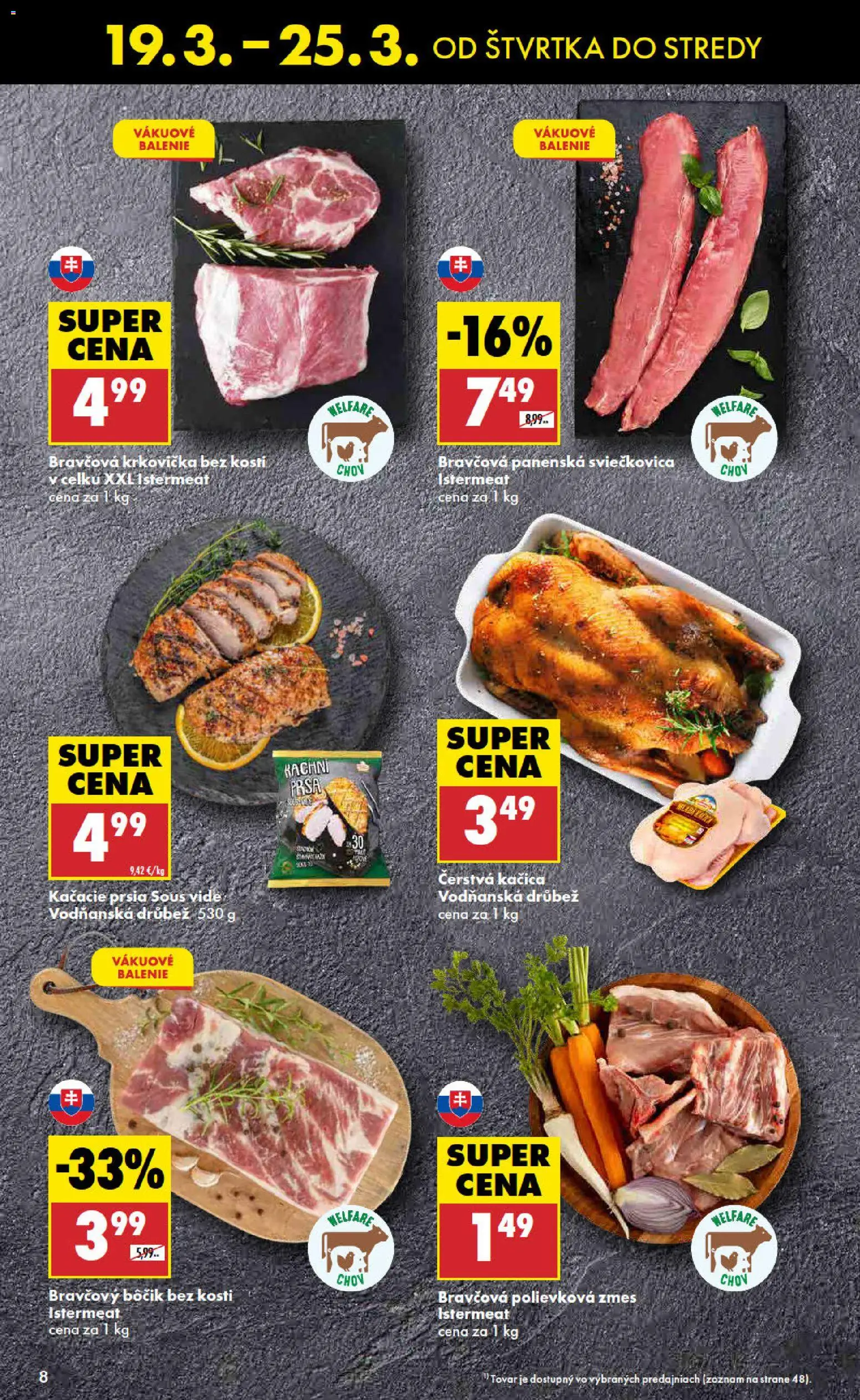 Nové Biedronka akcie – leták je platný od 19.03.2026 | Strana: 8 | Produkty: Kačacie prsia, Bravčová krkovička, Bravčový bôčik, Kačica