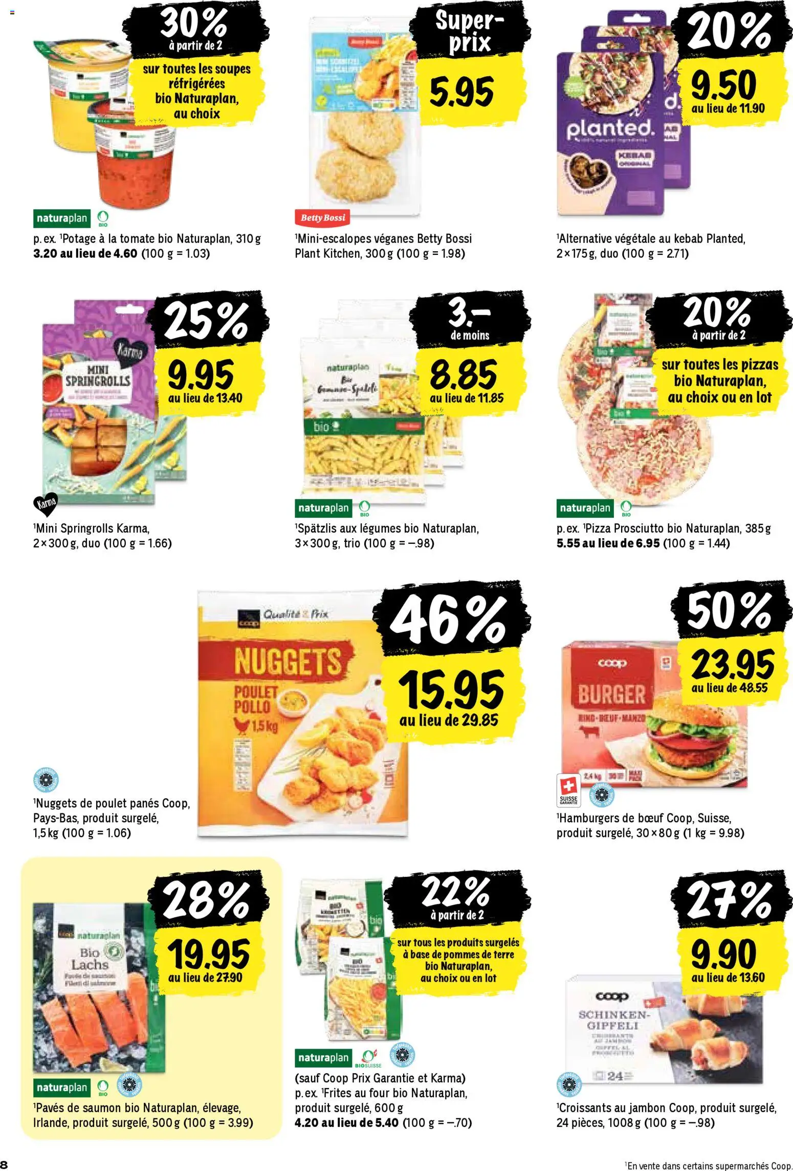 Coop - Les actions de la semaine – gültig ab 29.01.2026 | Seite: 8 | Produkte: Burger, Gipfeli, Lachs, Pizza
