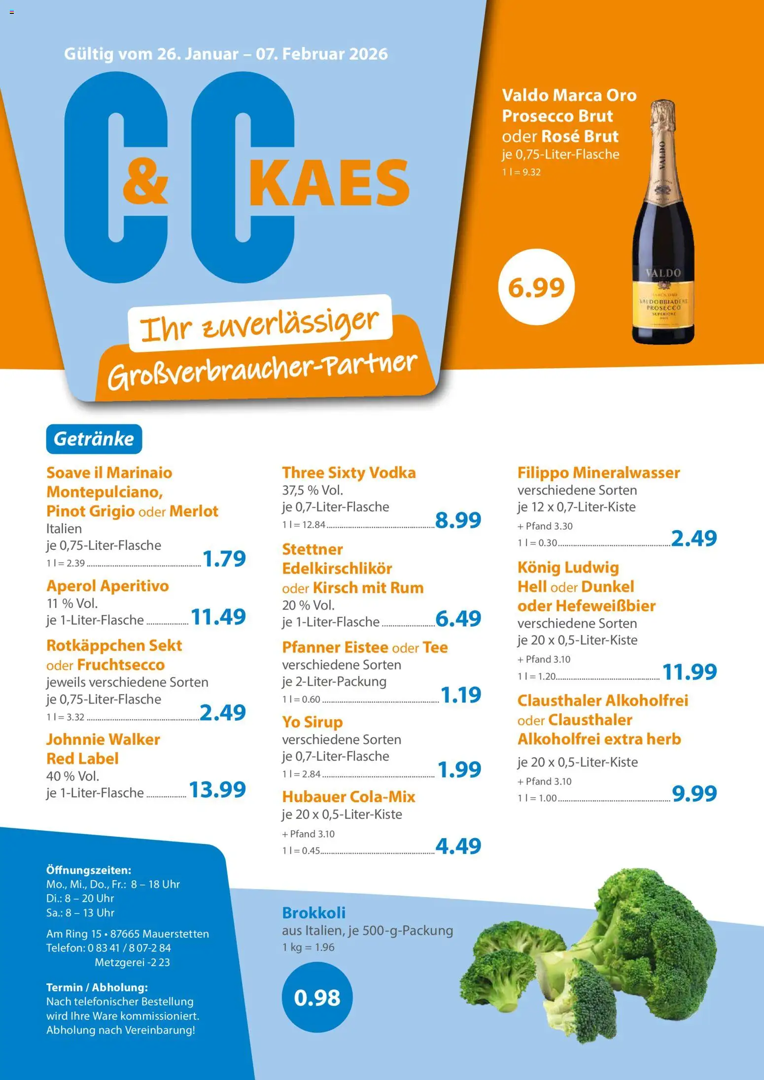 C&C Prospekt – gültig ab 26.01.2026 | Seite: 1 | Produkte: Merlot, Fruchtsecco, Aperol, Vodka