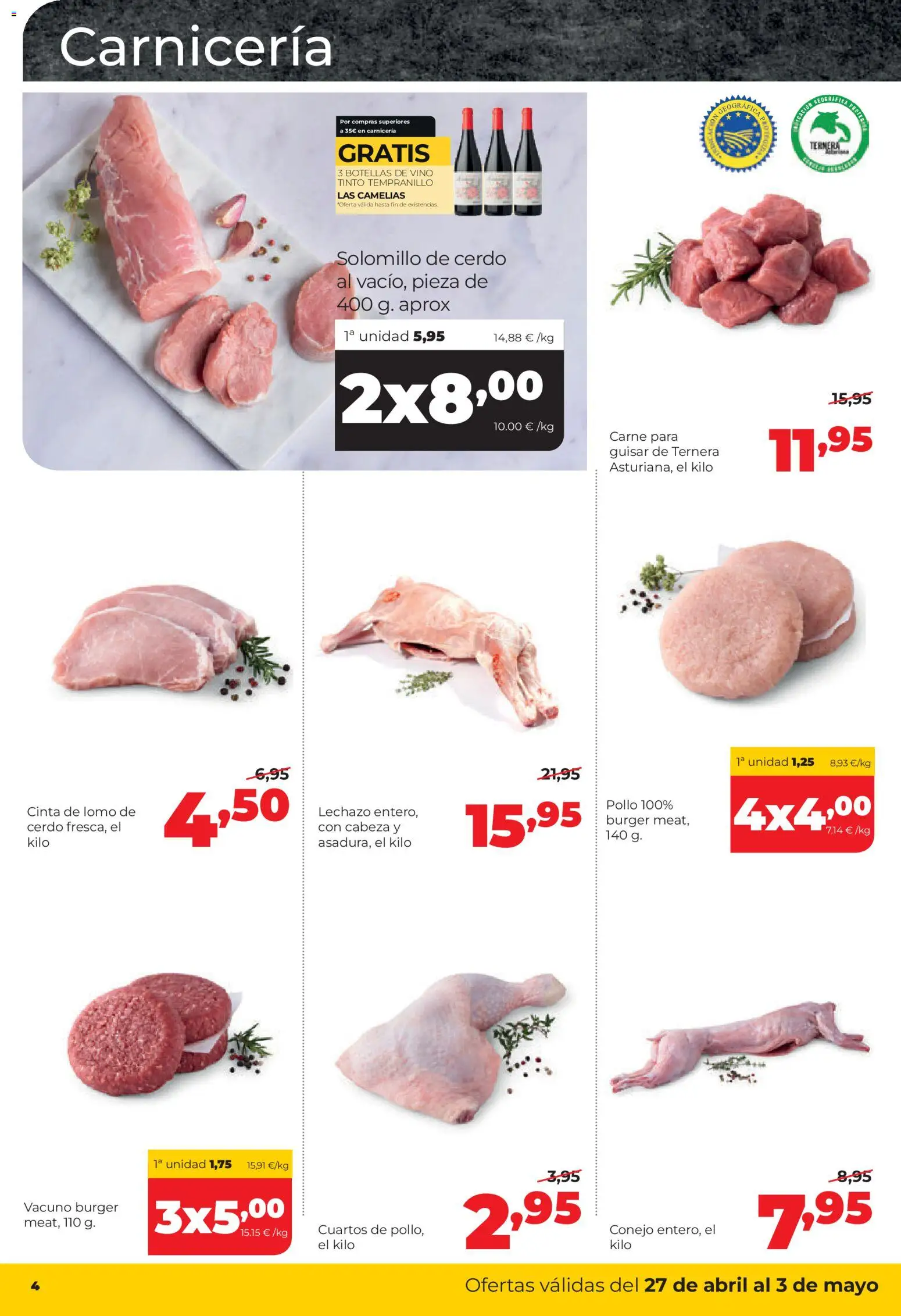 Alimerka folleto Asturias │ válido desde el 27.04.2026 | Página: 4 | Productos: Solomillo de cerdo, Vino, Cerdo