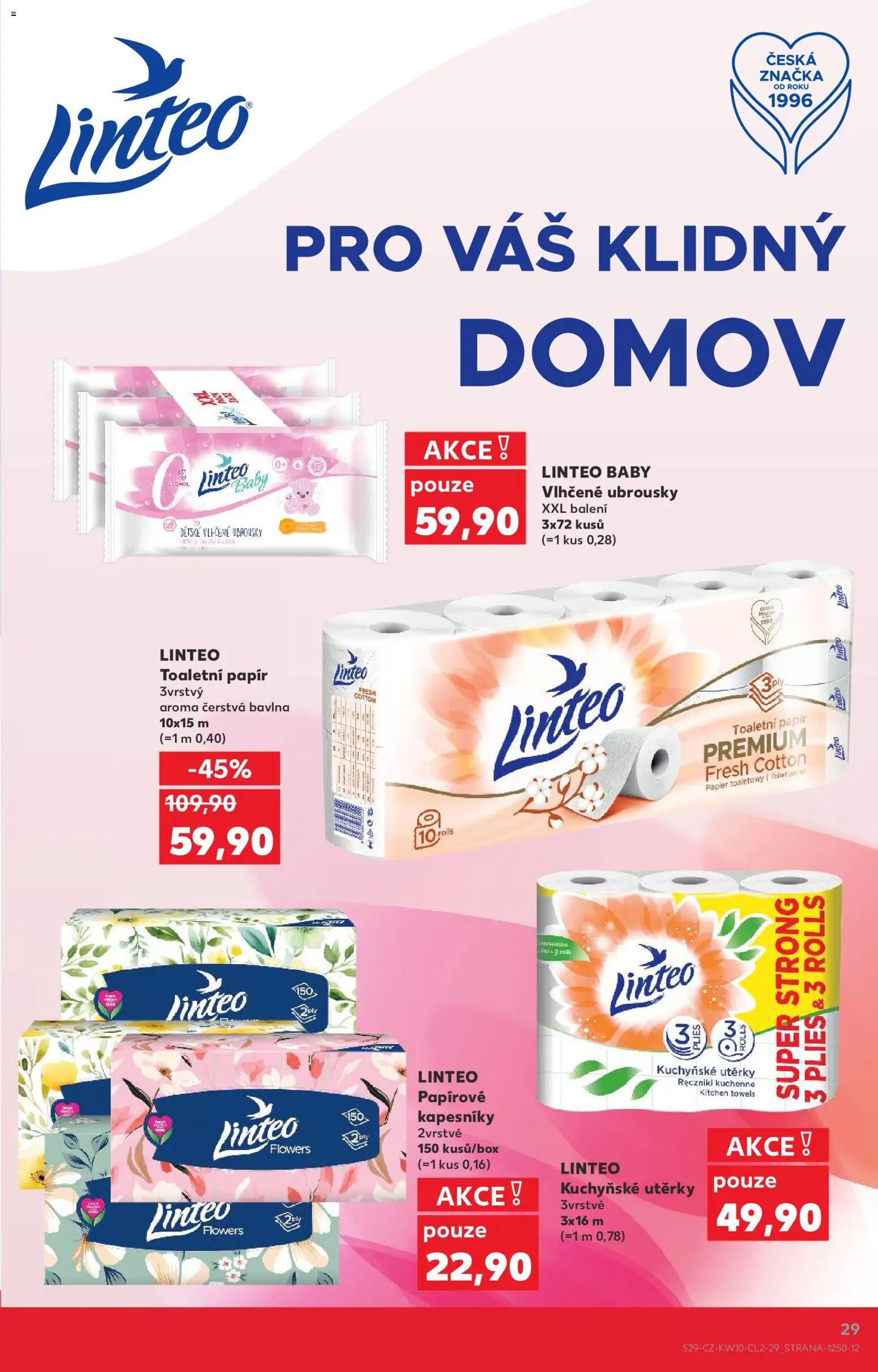 Kaufland leták - Plzeň Bory od 04.03.2026 | Strana: 29 | Produkty: Vlhčené ubrousky, Papírové kapesníky, Linteo vlhčené ubrousky, Toaletní papír 3vrstvý