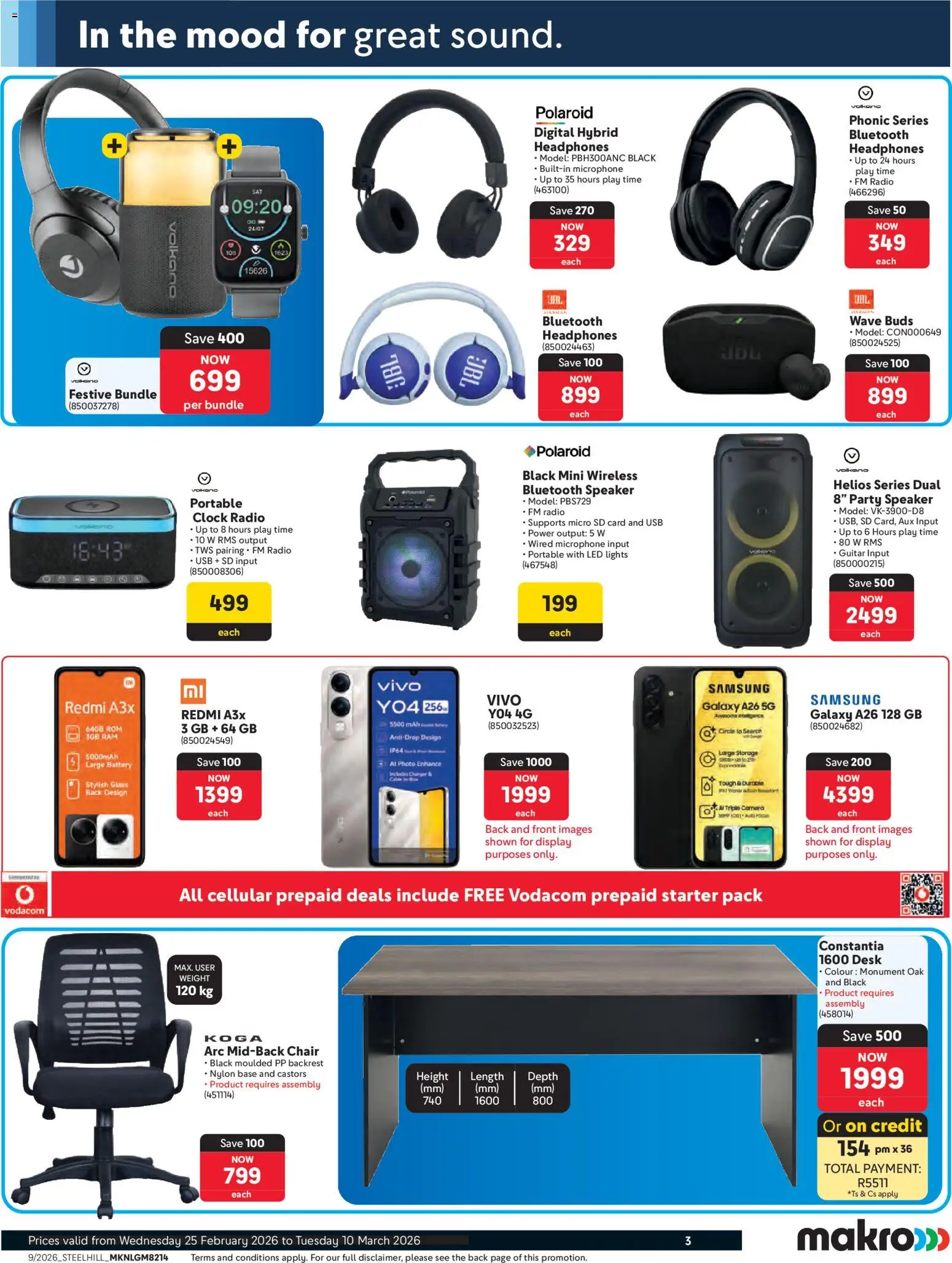 New Makro catalogue – valid from 25.02.2026 | Page: 3 | Products: Headphones, Speaker, Chair, Charger