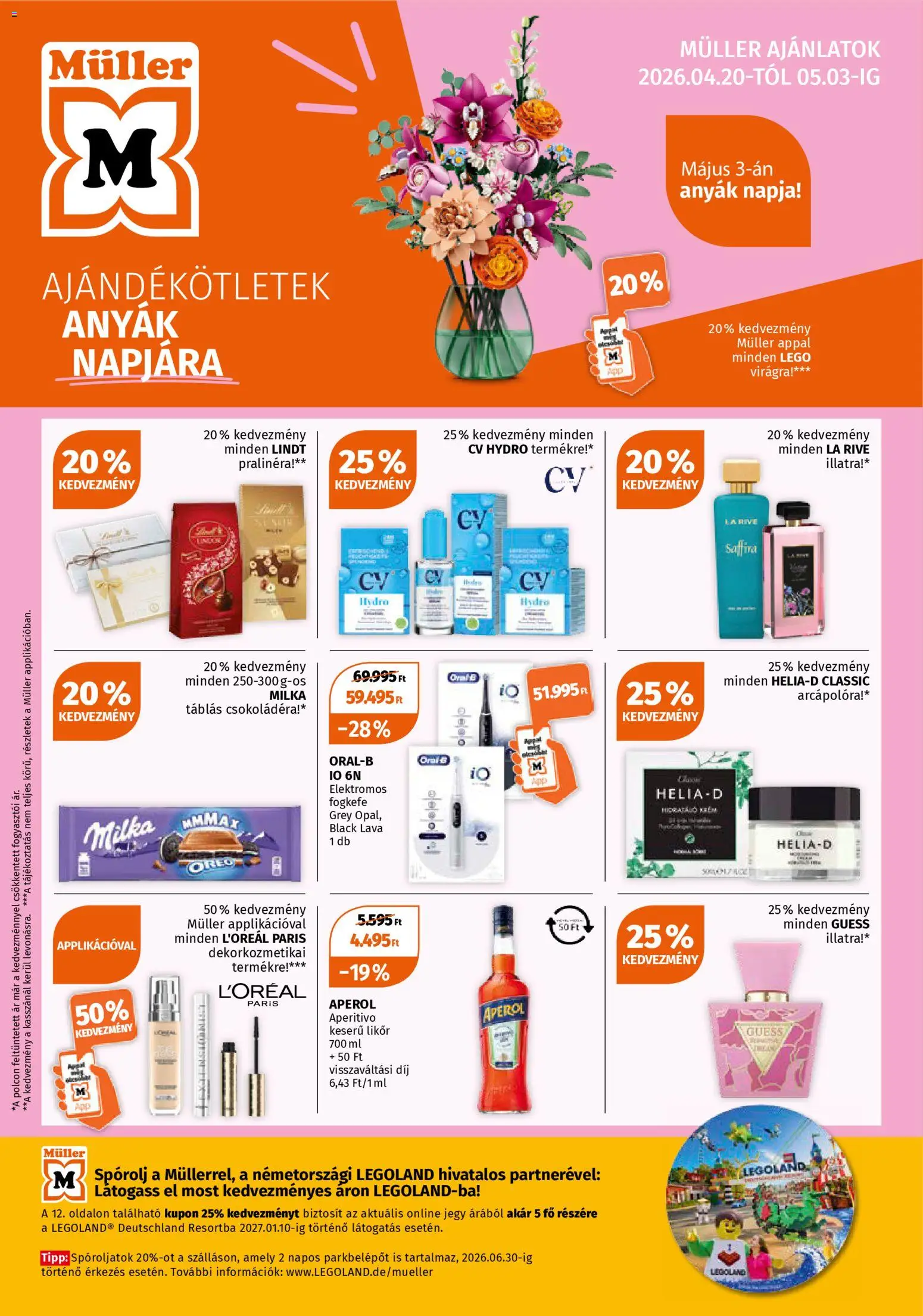 Müller akciós ujság - amely érvényes a következő dátumtól: 20.04.2026 | Oldal: 1 | Termékek: Aperol, Elektromos fogkefe, Fogkefe, Likőr