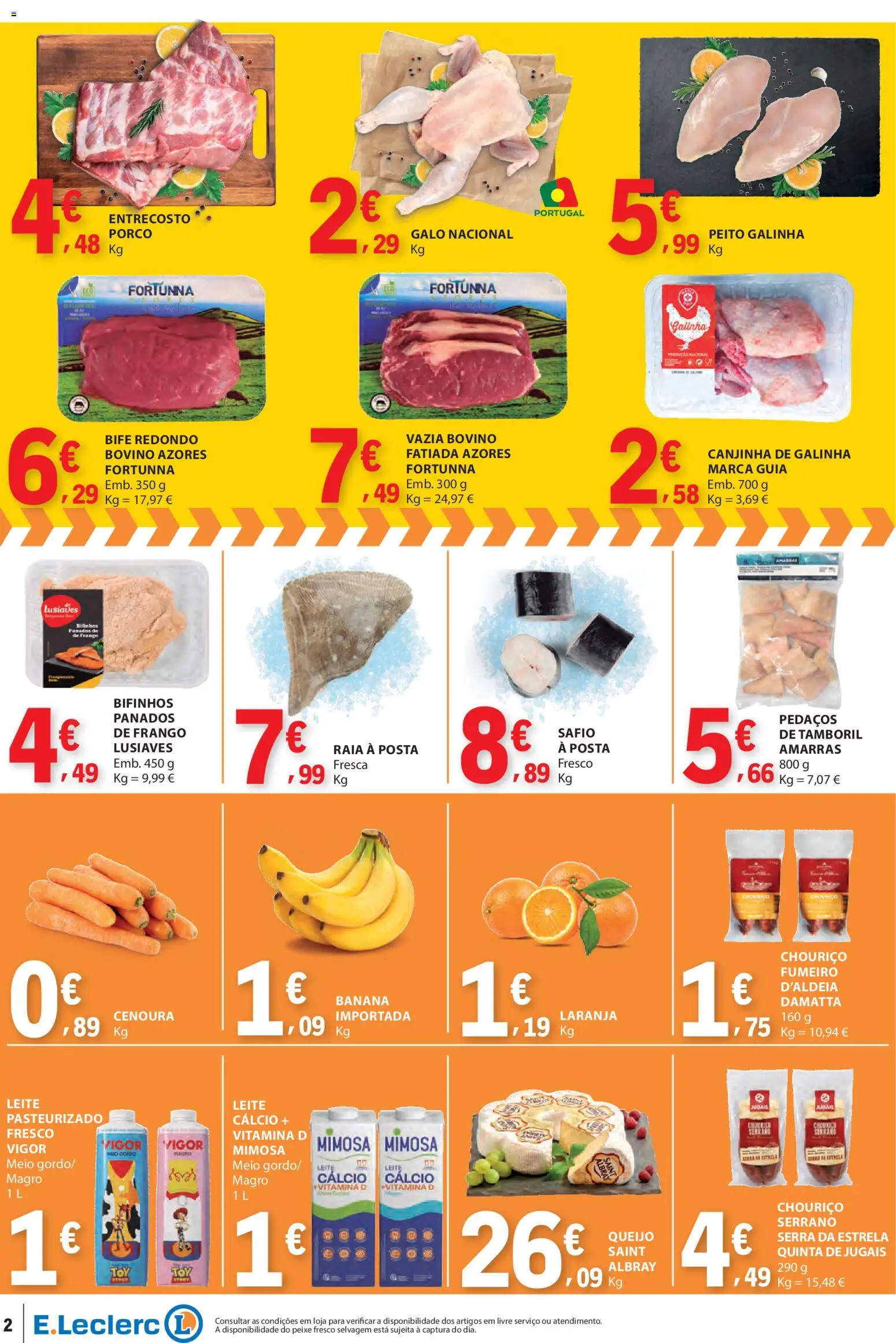 E.Leclerc Catálogo Fim de Semana │ válido de 23.01.2026 | Página: 2 | Produtos: Frango, Leite, Queijo, Cenoura
