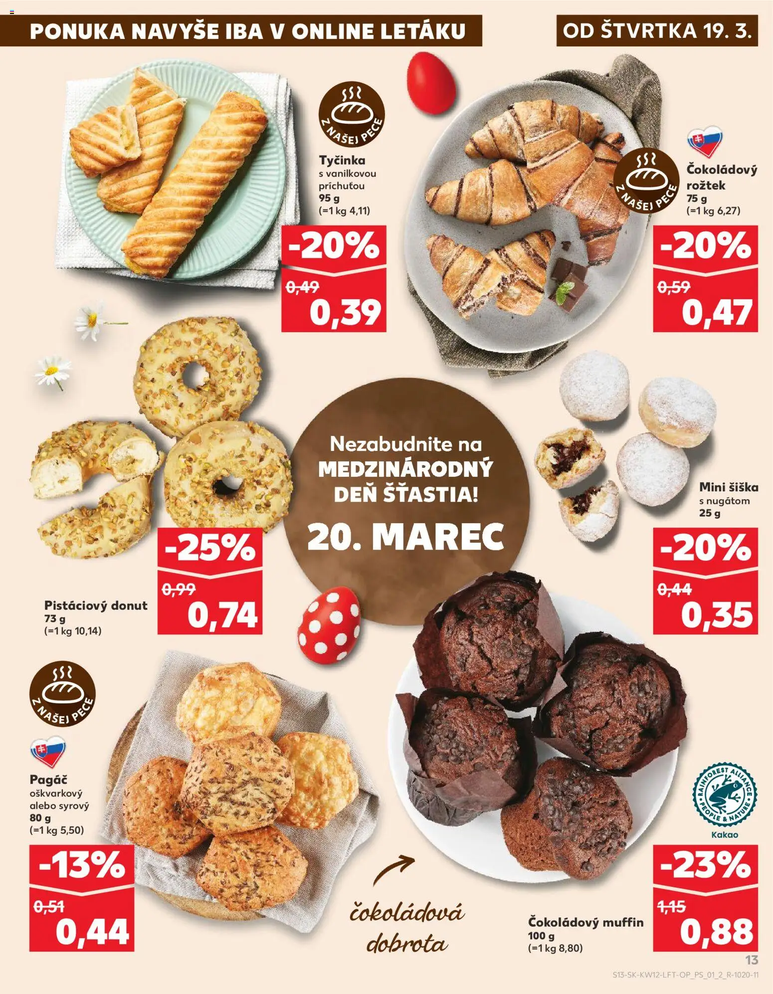 Nové Kaufland akcie – leták je platný od 19.03.2026 | Strana: 13 | Produkty: Donut, Croissant, Kakao