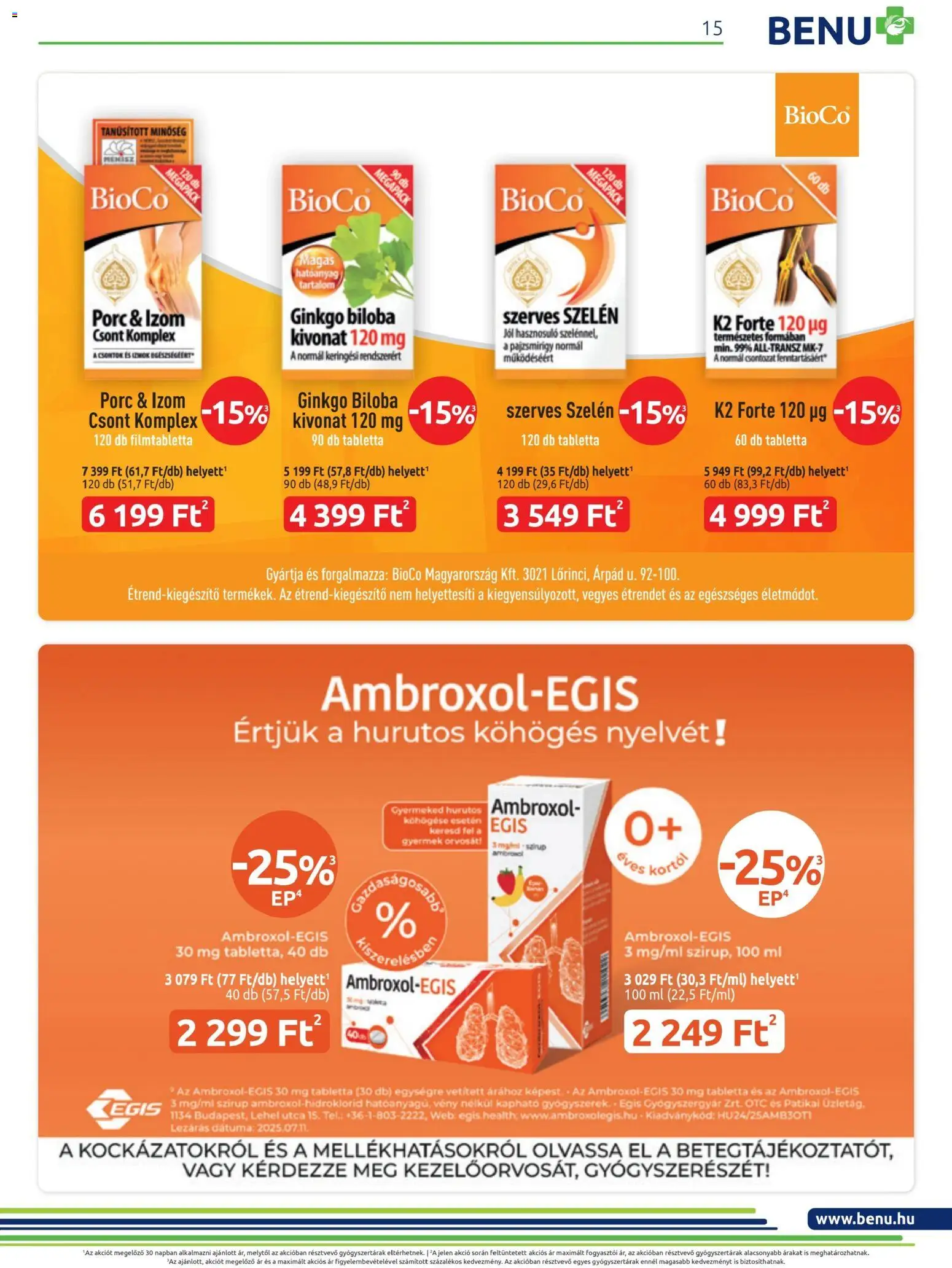 BENU Gyógyszertárak akciós ujság - amely érvényes a következő dátumtól: 01.11.2025 | Oldal: 15 | Termékek: Ginkgo biloba