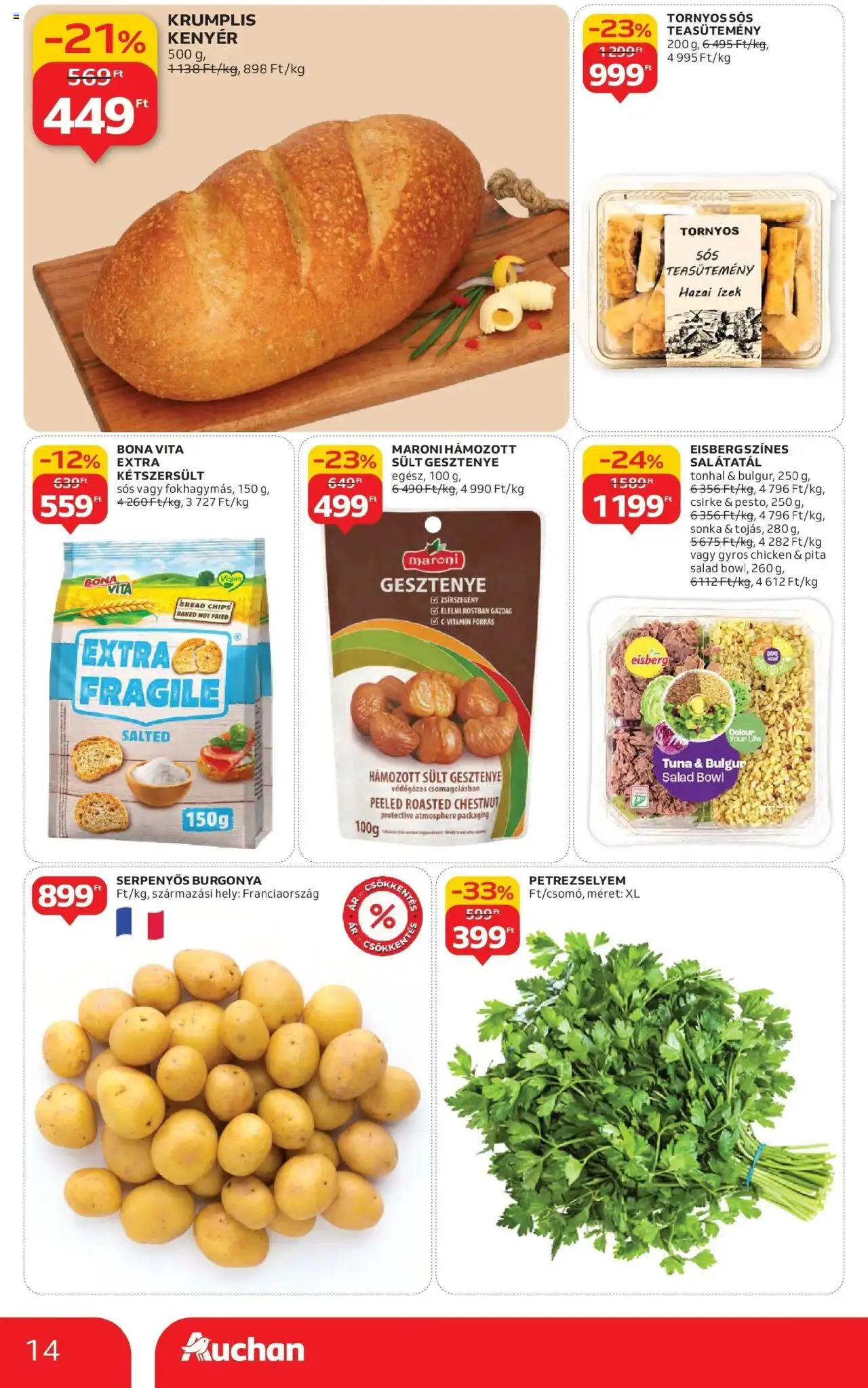 Auchan akciós ujság - amely érvényes a következő dátumtól: 16.10.2025 | Oldal: 14 | Termékek: Petrezselyem, Tonhal, Pita, Kétszersült
