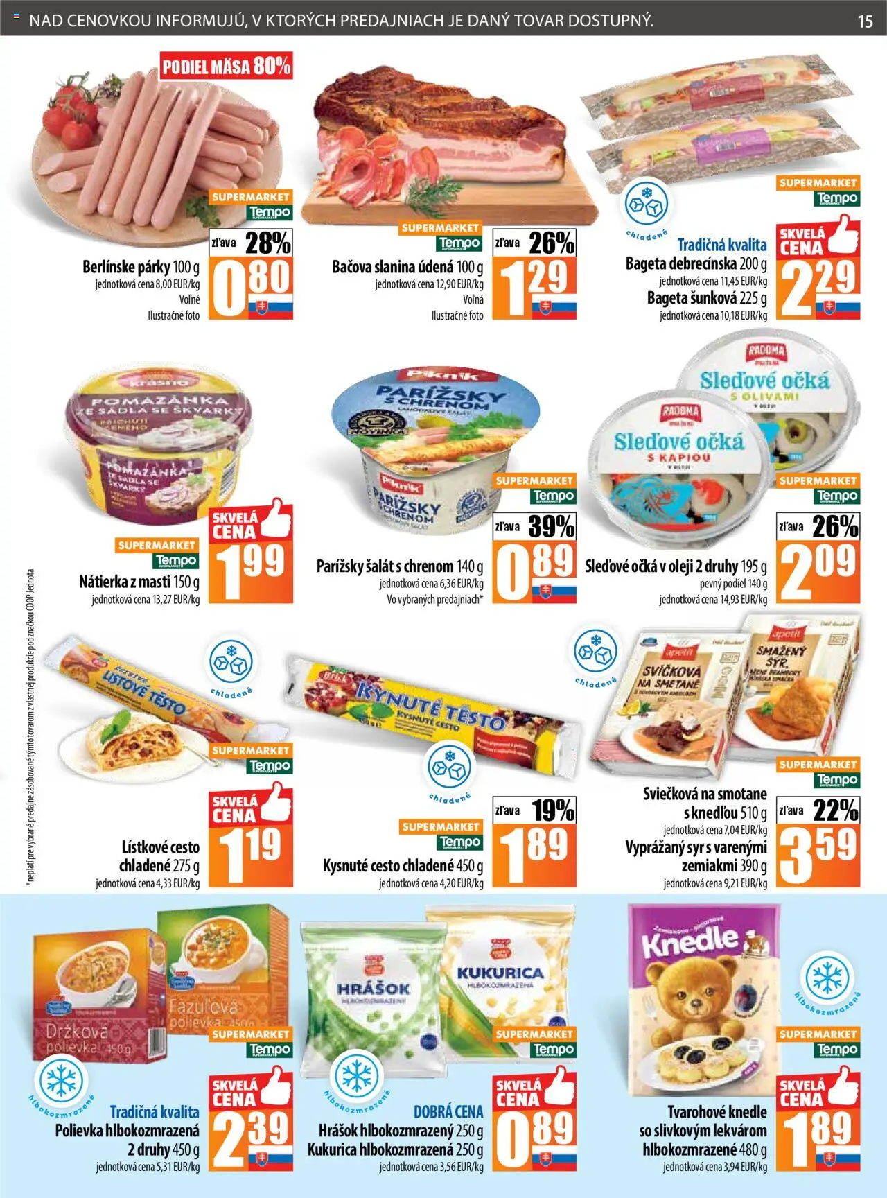 Nové COOP Jednota akcie – leták je platný od 16.10.2025 | Strana: 15 | Produkty: Slanina, Hrášok, Lístkové cesto, Párky