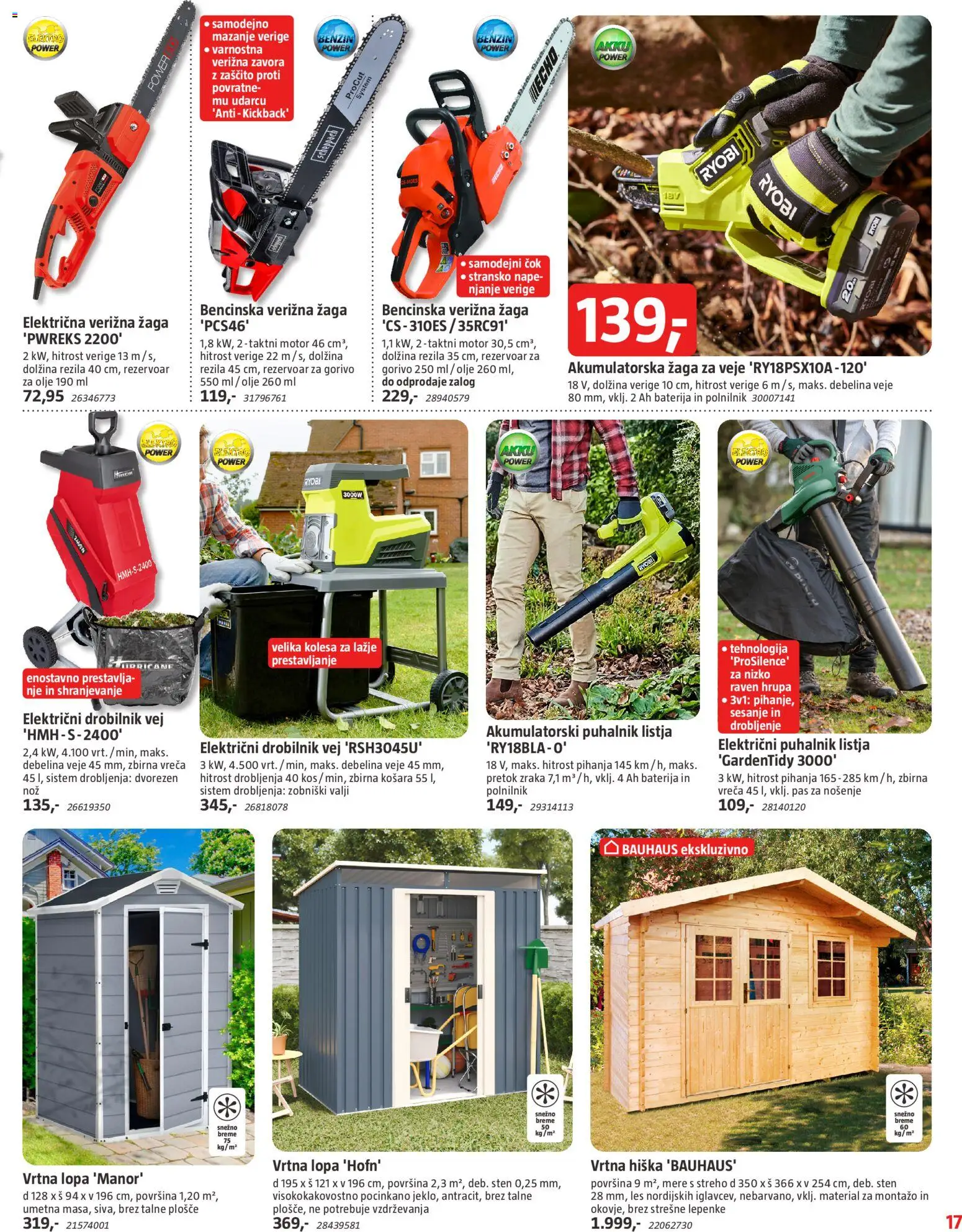 Novi Bauhaus katalog ponudbe – veljaven od 06.11.2025 | Stran: 17 | Izdelki: Verižna žaga, Vrtna hiška, Olje, Talne plošče