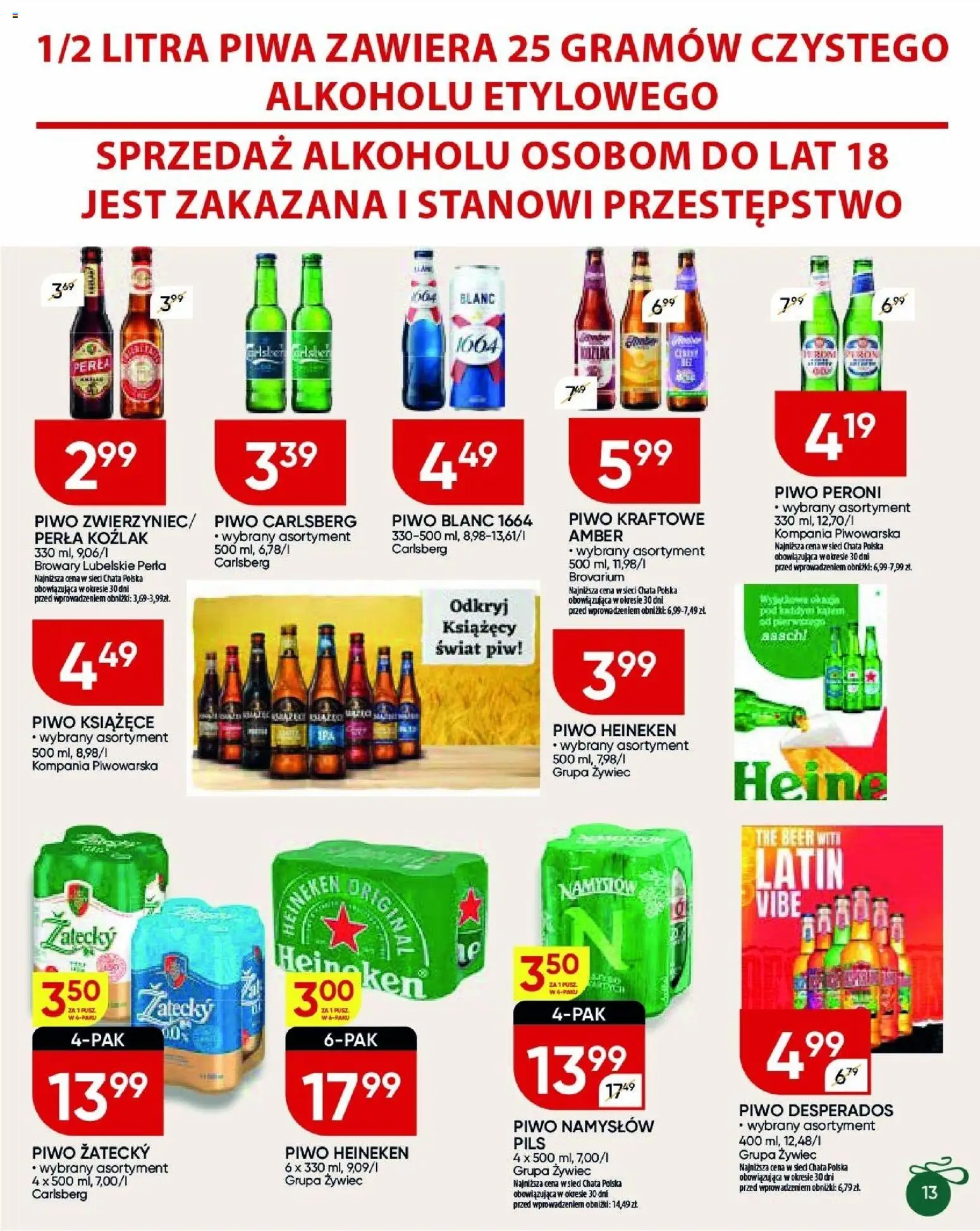 Chata Polska Gazetka od 18.12.2025 | Strona: 33 | Produkty: Piwo Desperados, Piwo, Piwo Namysłów, Heineken