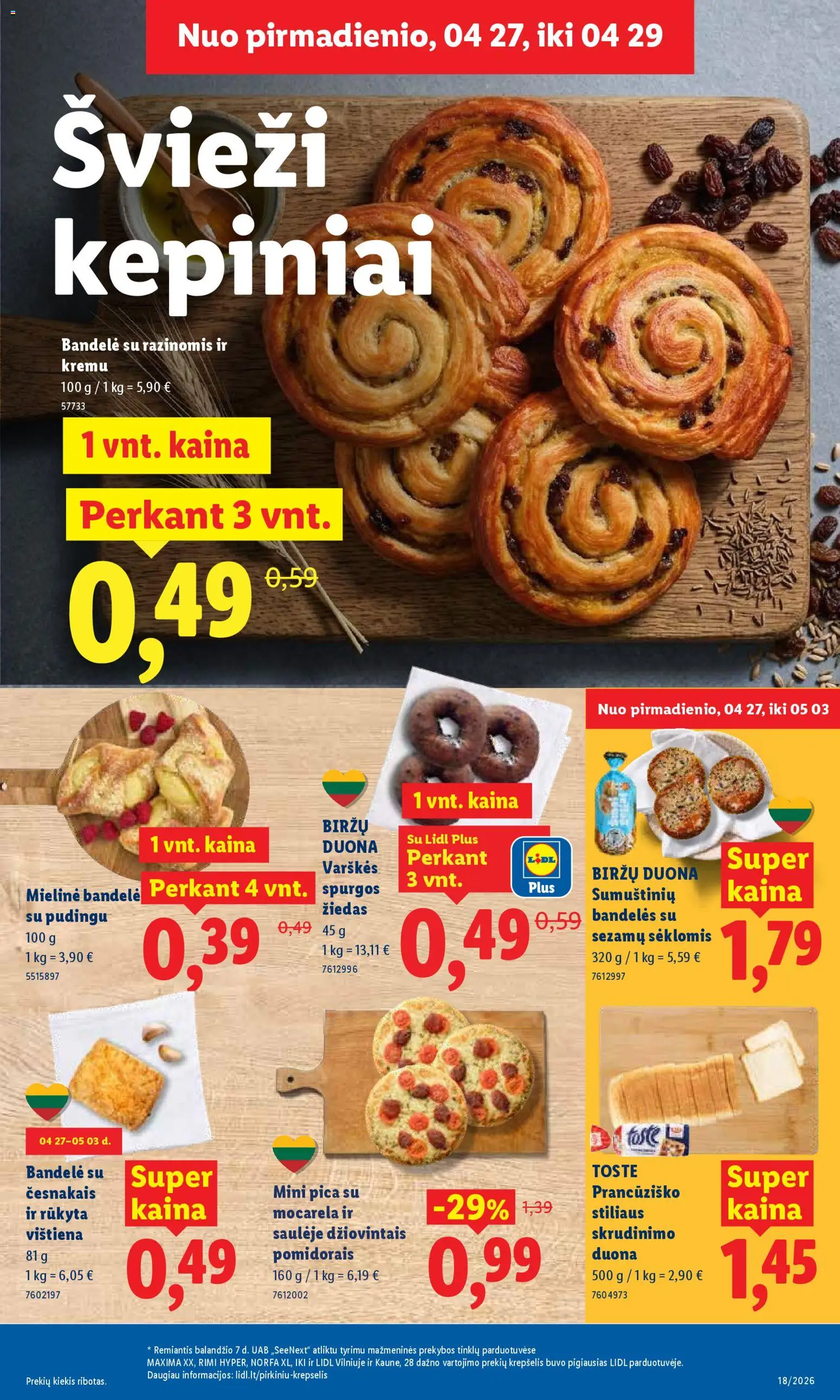 LIDL akcijos nuo 27.04.2026 | Puslapis: 7 | Prekių: Bandelės, Duona, Pica, Krepšelis