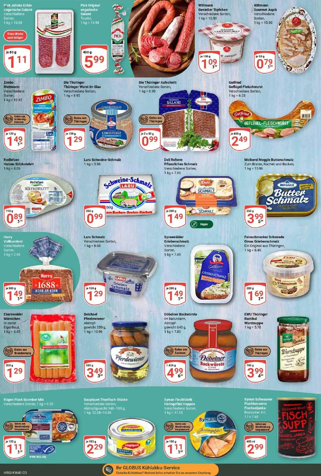 Globus prospekt Rostock	 – gültig ab 06.10.2025 | Seite: 14 | Produkte: Fisch, Wurst, Salami, Deli reform