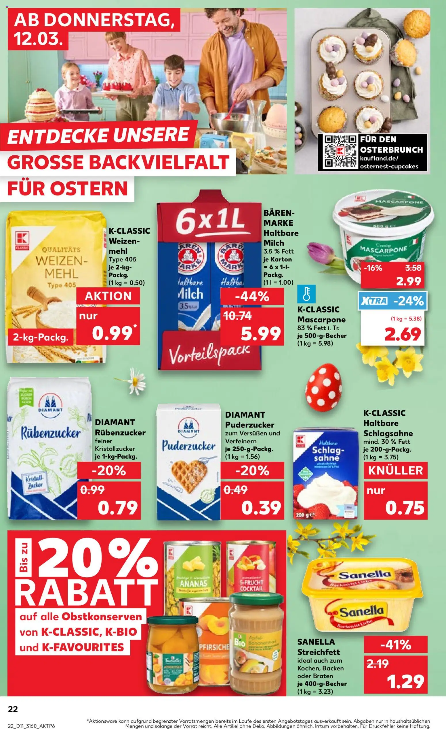 Kaufland Prospekt 	 – gültig ab 12.03.2026 | Seite: 22 | Produkte: Schlagsahne, Milch, Ananas, Sahne