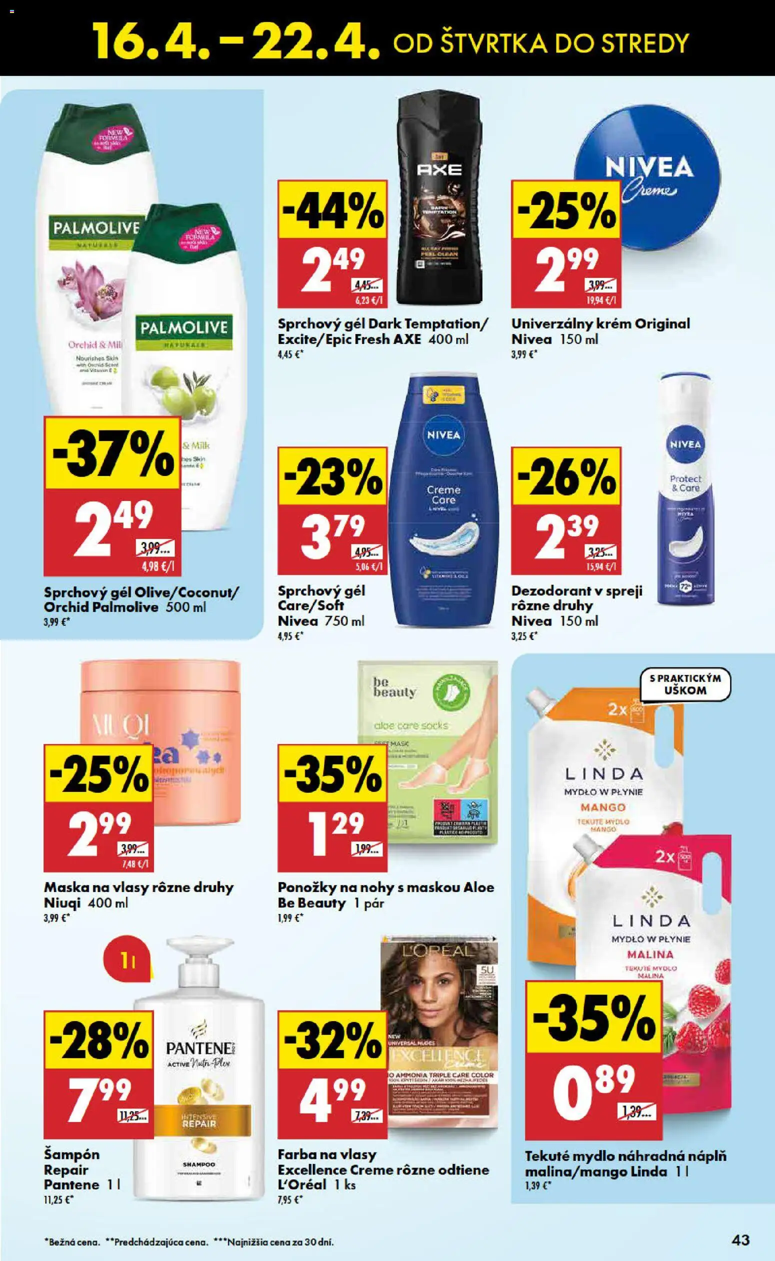 Nové Biedronka akcie – leták je platný od 16.04.2026 | Strana: 43 | Produkty: Šampón, Sprchový gél, Dezodorant, Krém