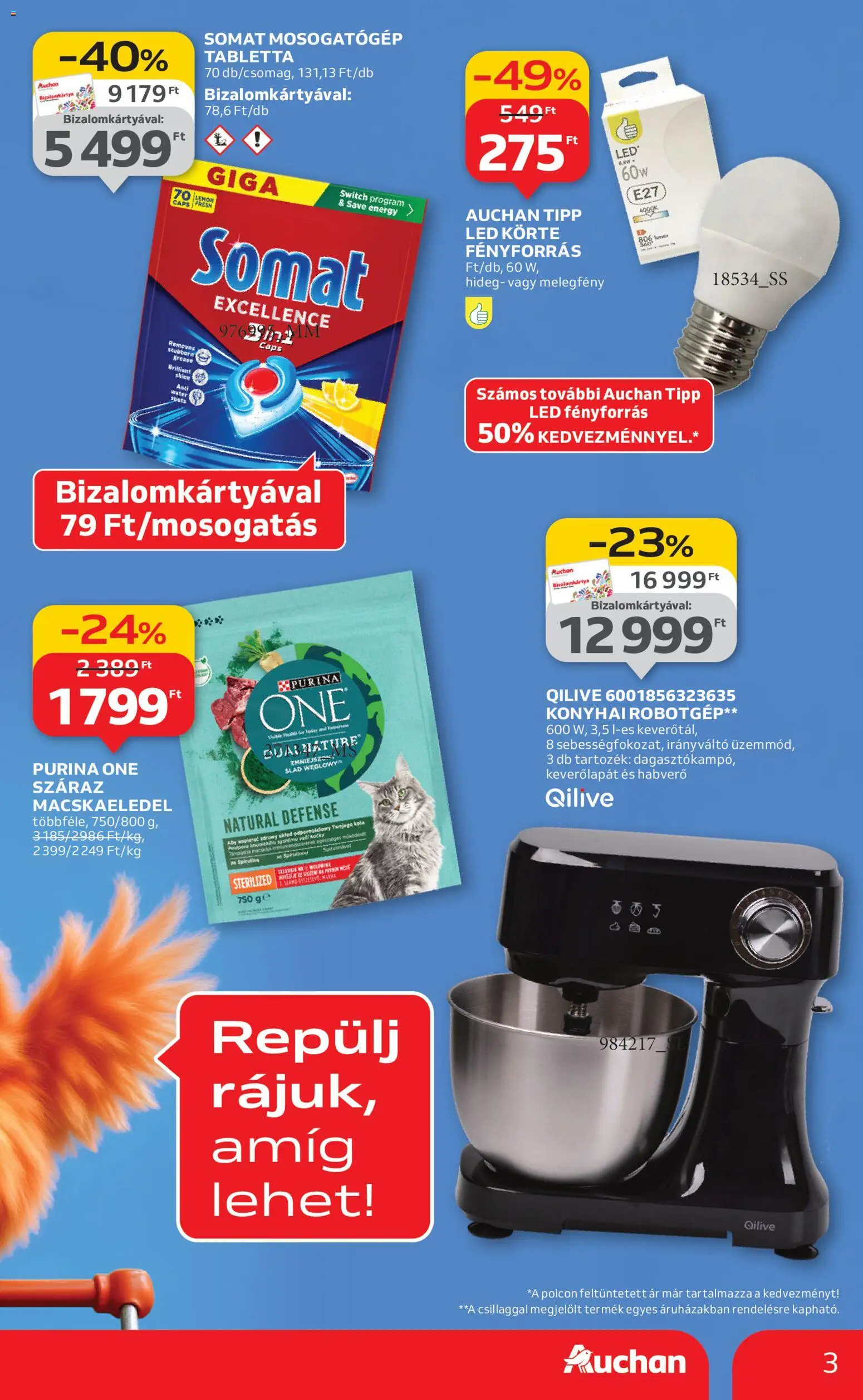 Auchan akciós ujság - amely érvényes a következő dátumtól: 15.01.2026 | Oldal: 3 | Termékek: Somat, Macskaeledel, Mosogatógép, Purina one