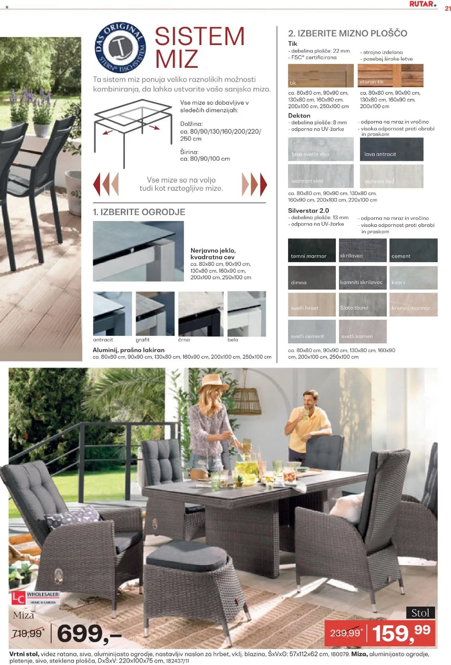 Novi Rutar katalog ponudbe – veljaven od 10.03.2026 | Stran: 21 | Izdelki: Miza, Stol, Cement