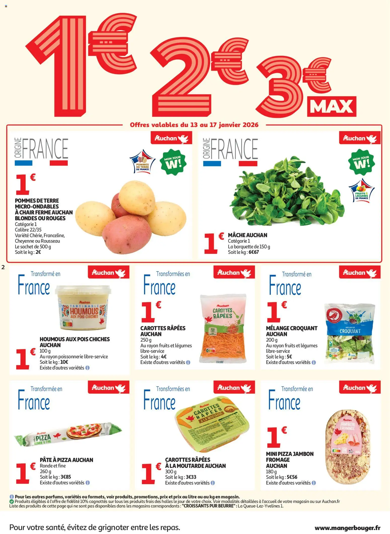 {H1} | Page: 2 | Produits: Carottes, Pâte à pizza, Moutarde, Jambon