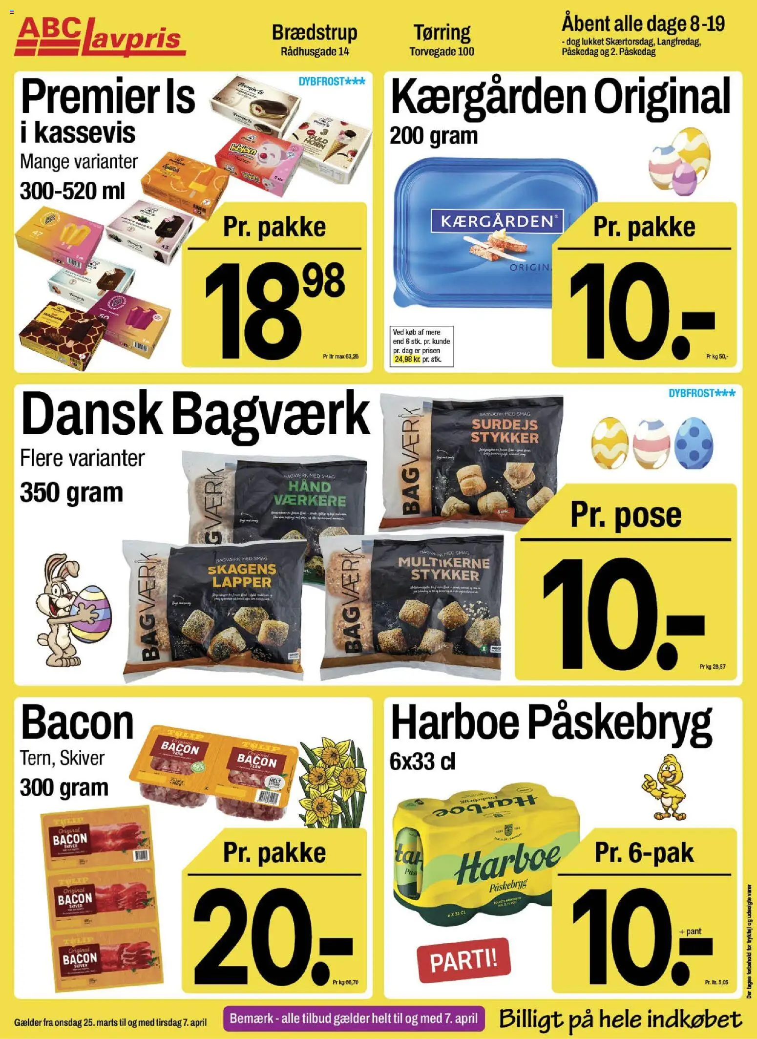 Abc Lavpris tilbudsavis – gyldig fra 25.03.2026 | Side: 1 | Produkter: Is, Bacon