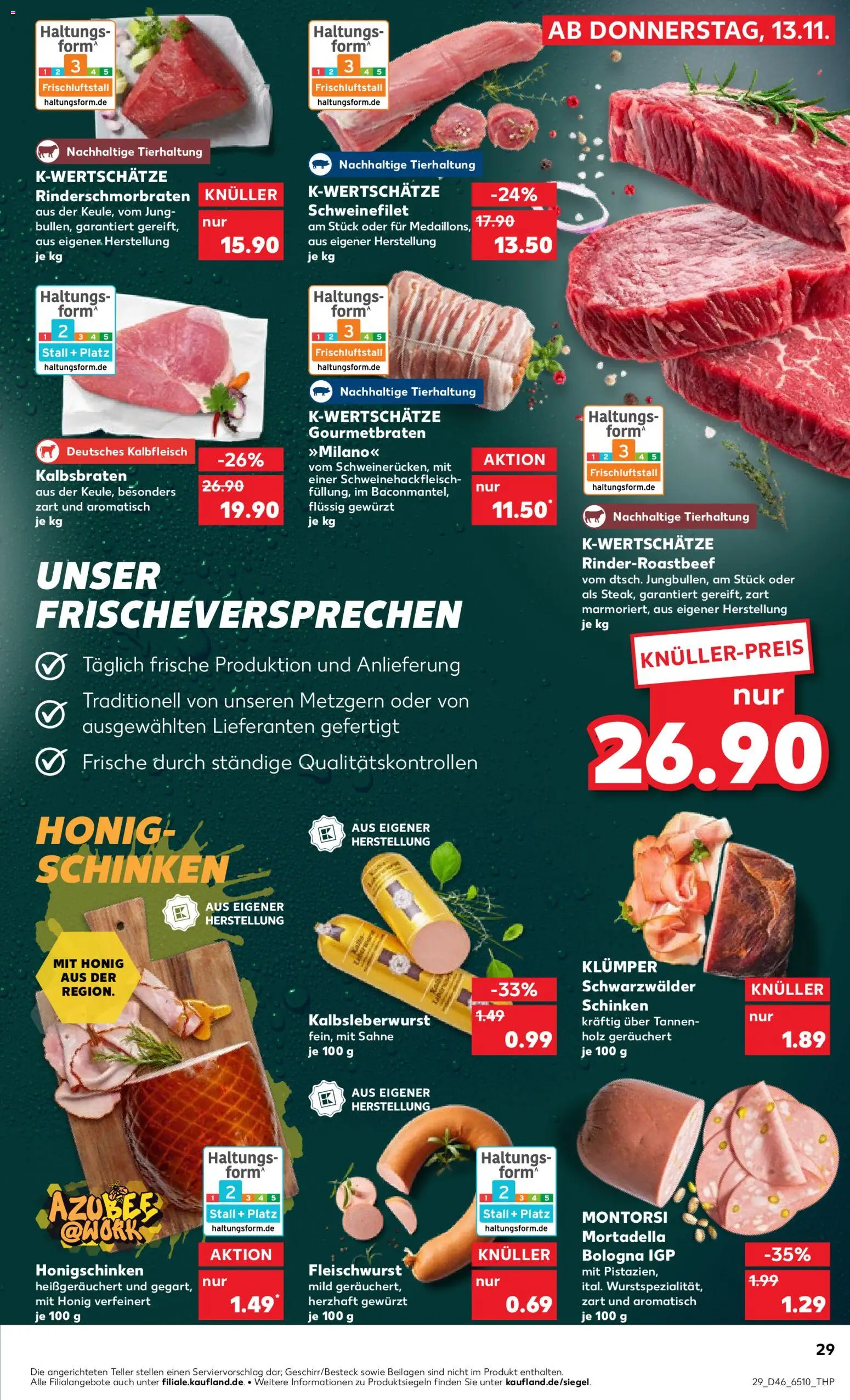 Kaufland prospekt Köln	 – gültig ab 13.11.2025 | Seite: 29 | Produkte: Schweinefilet, Schinken, Sahne