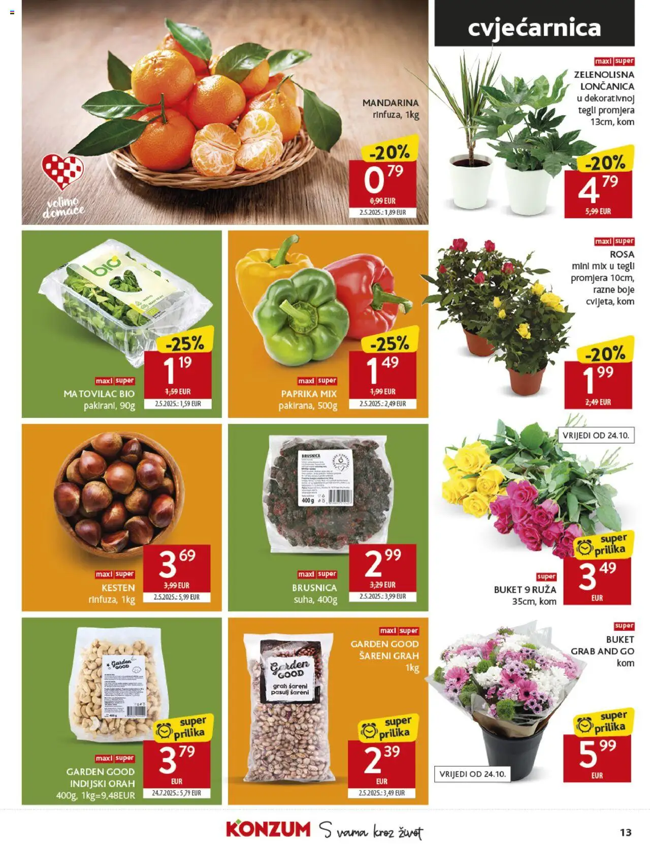 Konzum katalog | vrijedi od 22.10.2025 | Stranica: 13 | Proizvodi: Mandarina, Brusnica, Indijski orah, Orah