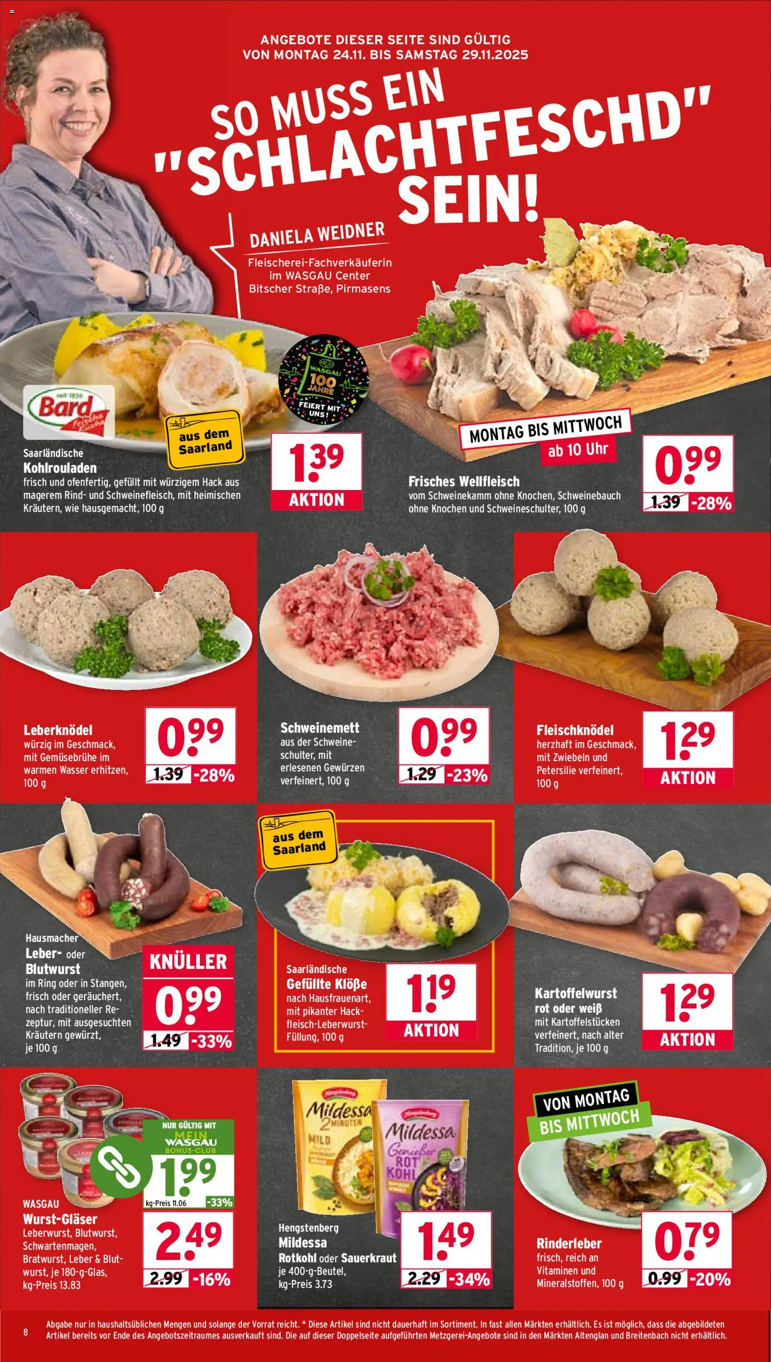 Wasgau Prospekt 	 – gültig ab 24.11.2025 | Seite: 8 | Produkte: Rotkohl, Schweinebauch, Zwiebeln, Petersilie